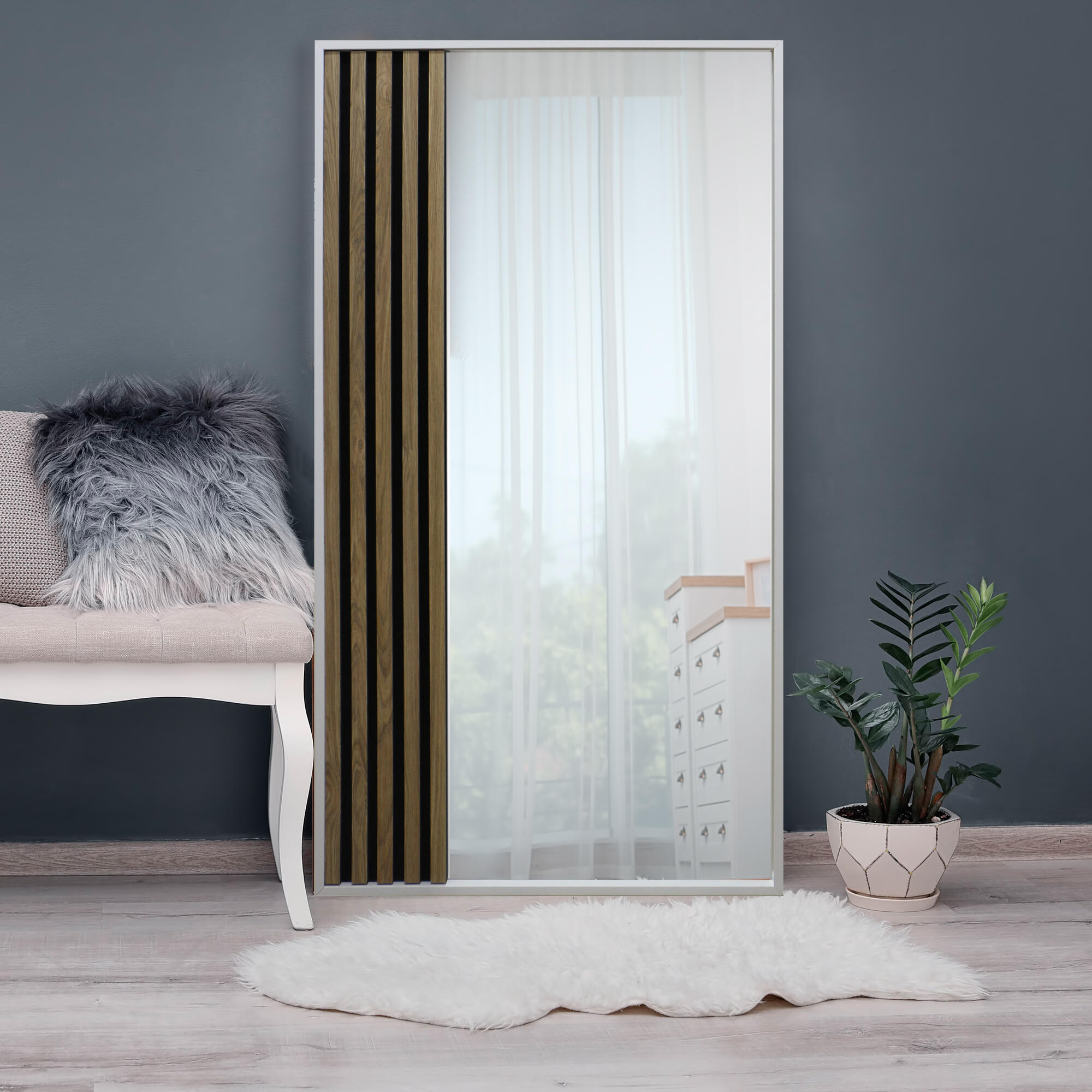 Espejo decorativo enmarcado palilleria blanco 66x129 cm