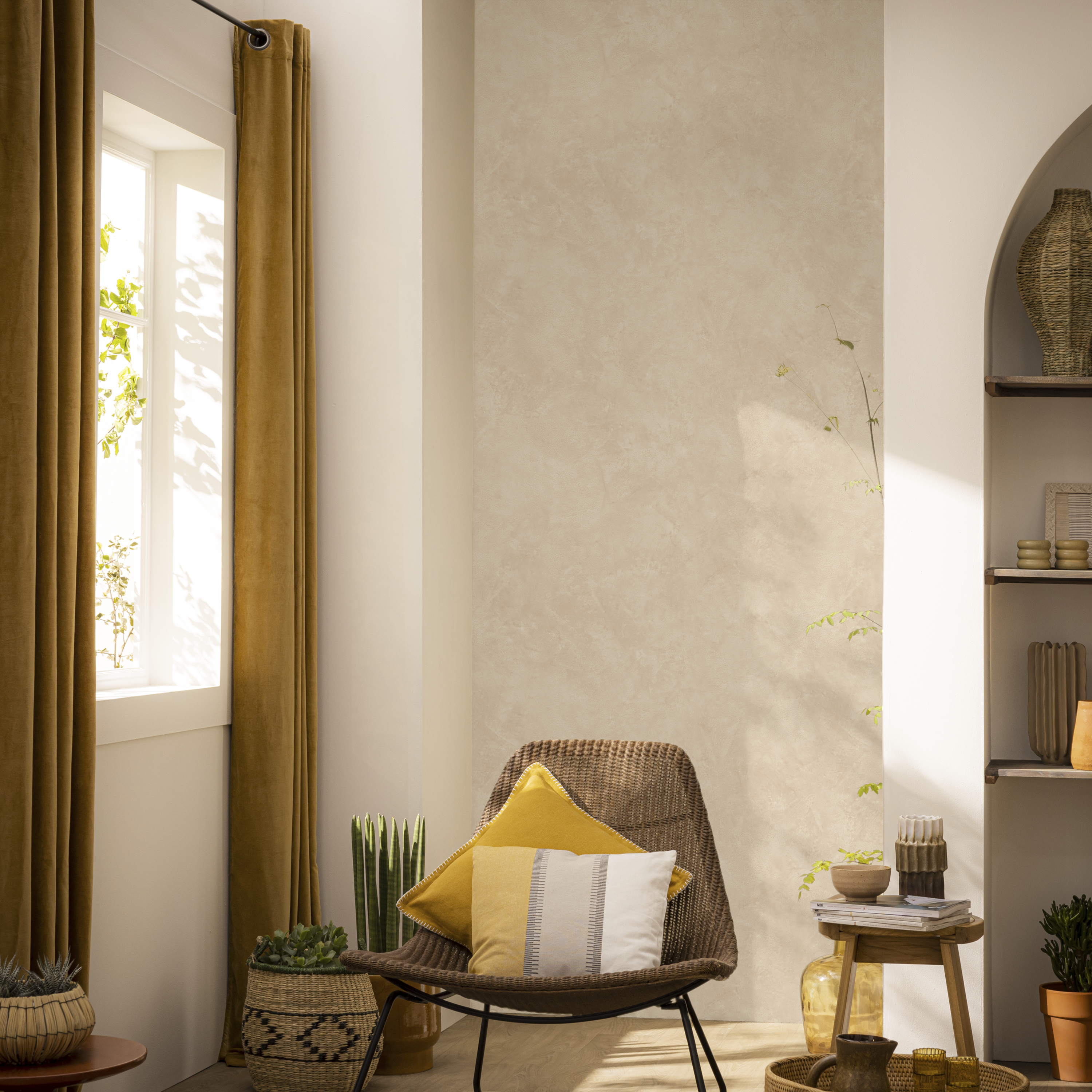 Papel pintado vinilo aplicación cola en pared liso terra beige inspire 53cmx10.05m superlavable