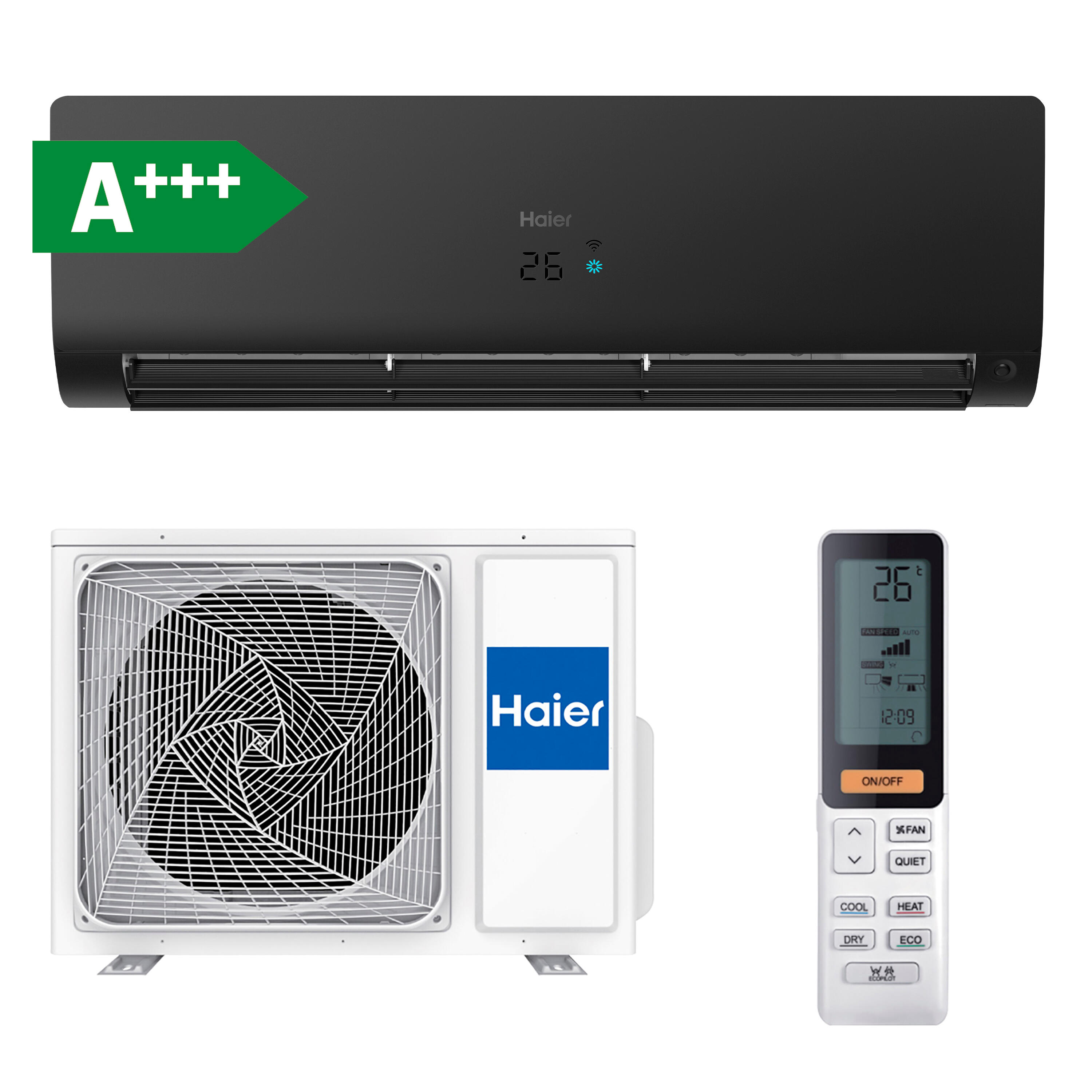 Aire acondicionado 1x1 haier flexis uv a+++ 2000 fg wifi negro