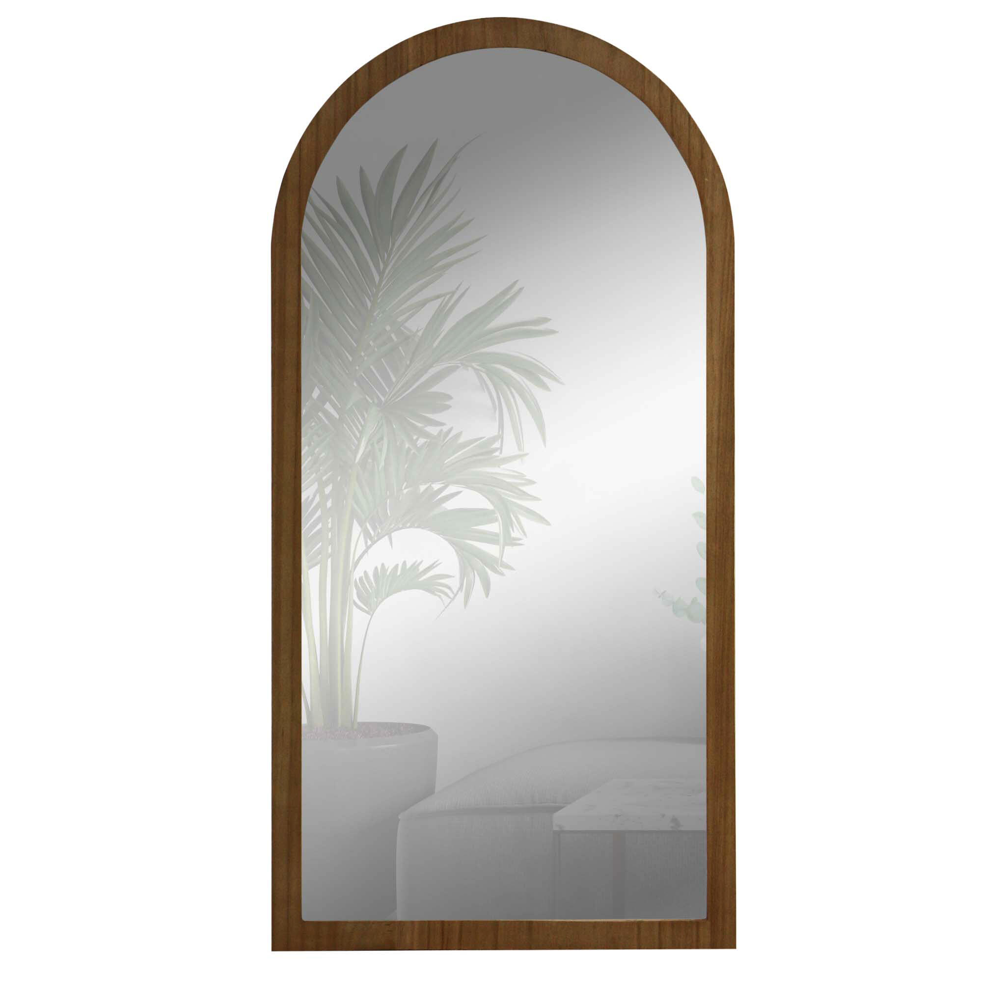 Espejo enmarcado de pared arco madera marrón satinado arco de 39 x 80 cm