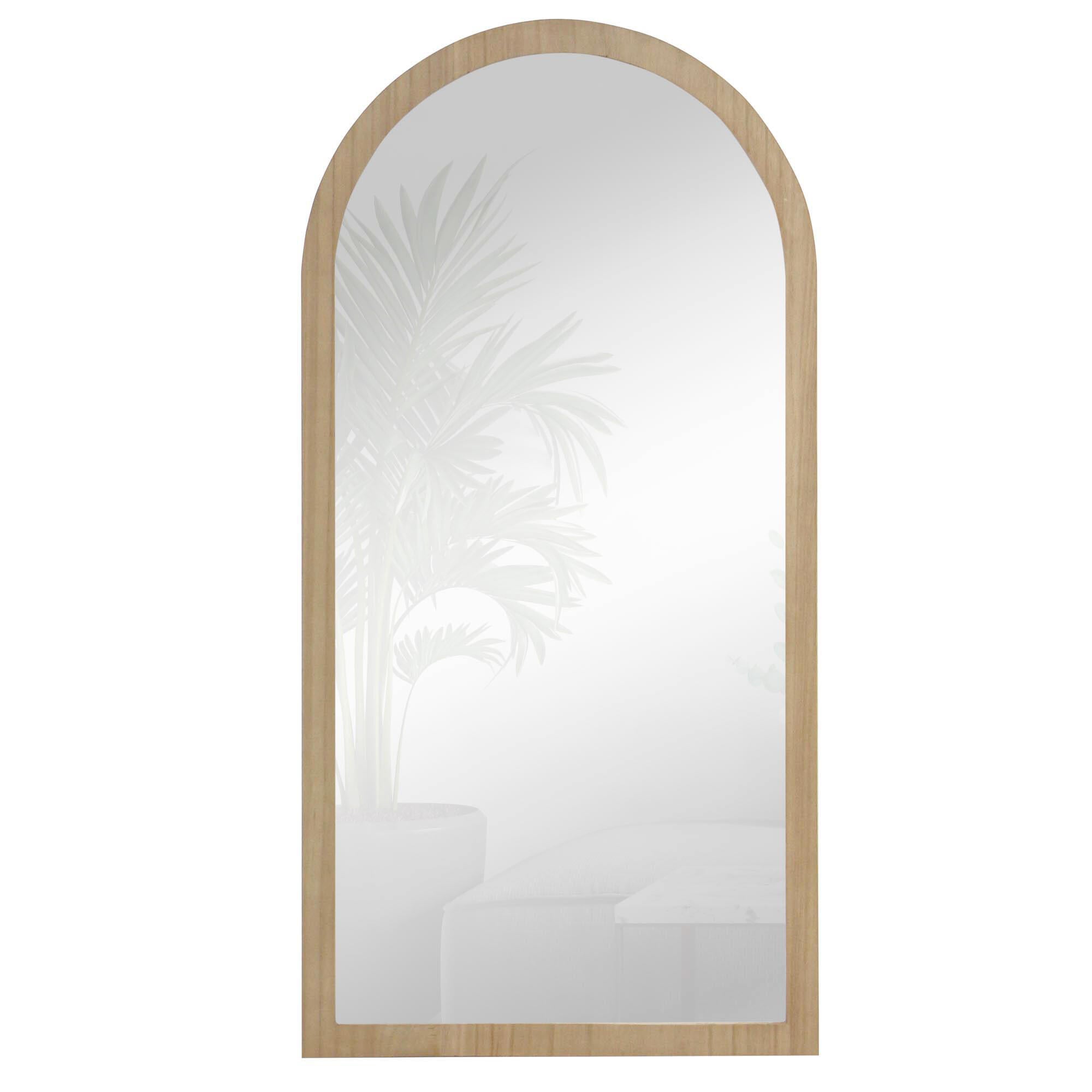 Espejo enmarcado de pared arco madera marrón satinado arco de 39 x 80 cm