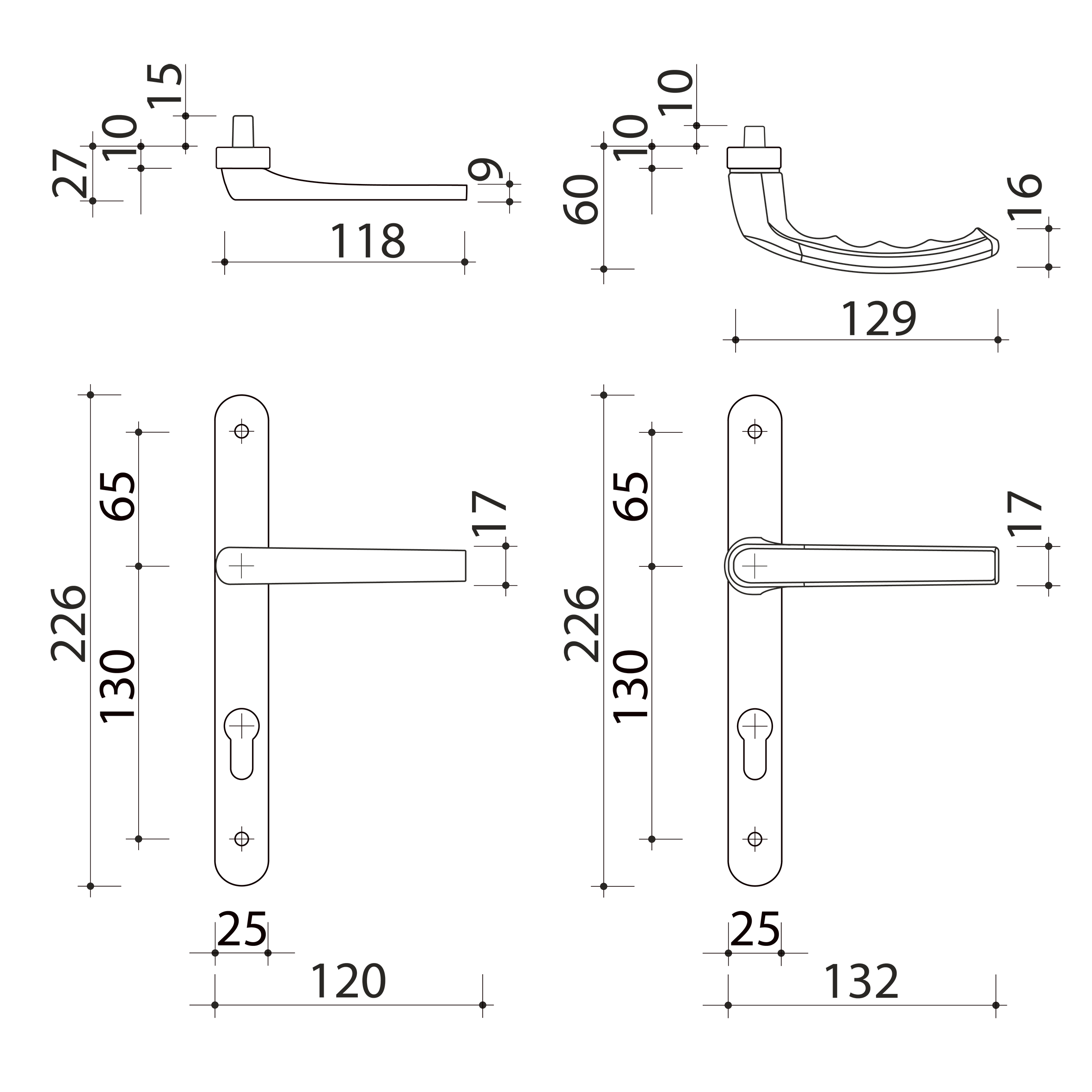 Poignée de porte-fenêtre blanche col court BALTIC  - 3