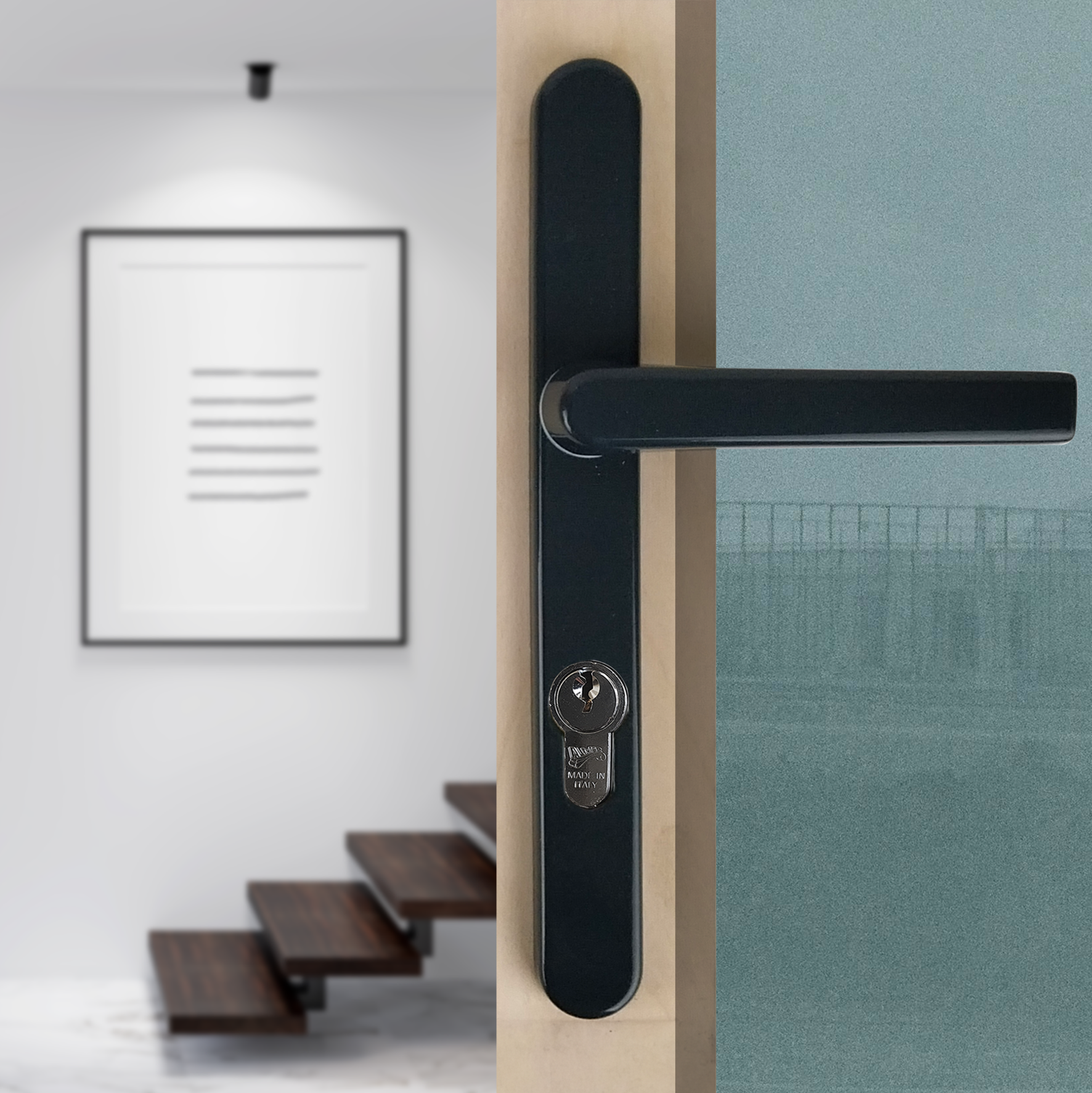 Poignée de porte sur plaque grise entraxe 195 mm Clé en I BEVERLY x2 - 4