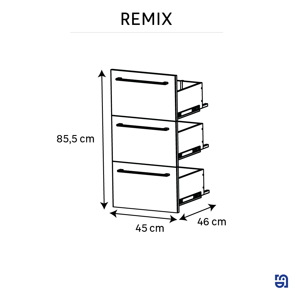 Kit 3 tiroirs, noir mat, l.45 cm x P.46 cm, Remix - 7