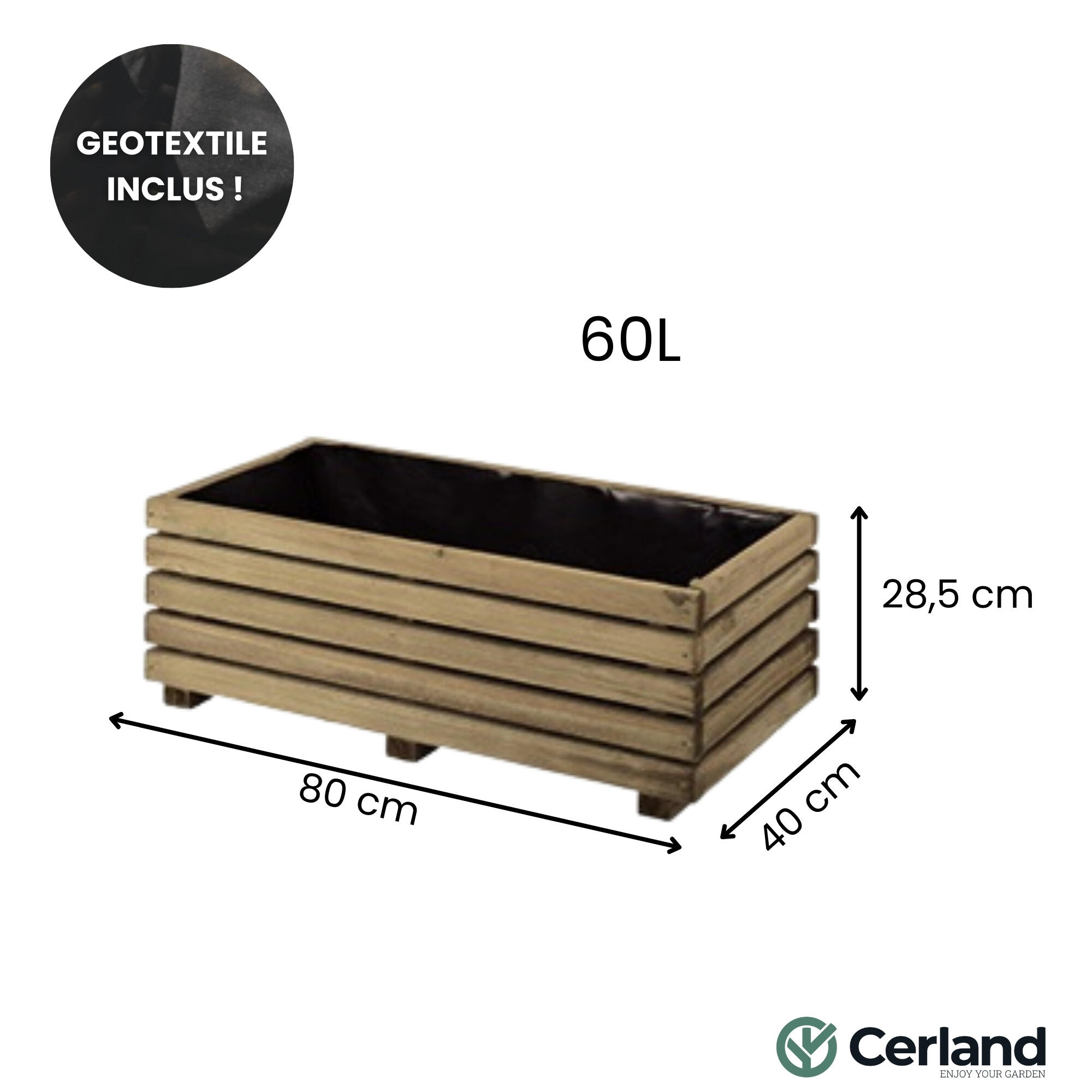 Bac KÜB rectangle en pin traité CERLAND, L.80 x P.40 x H.28 cm - 4