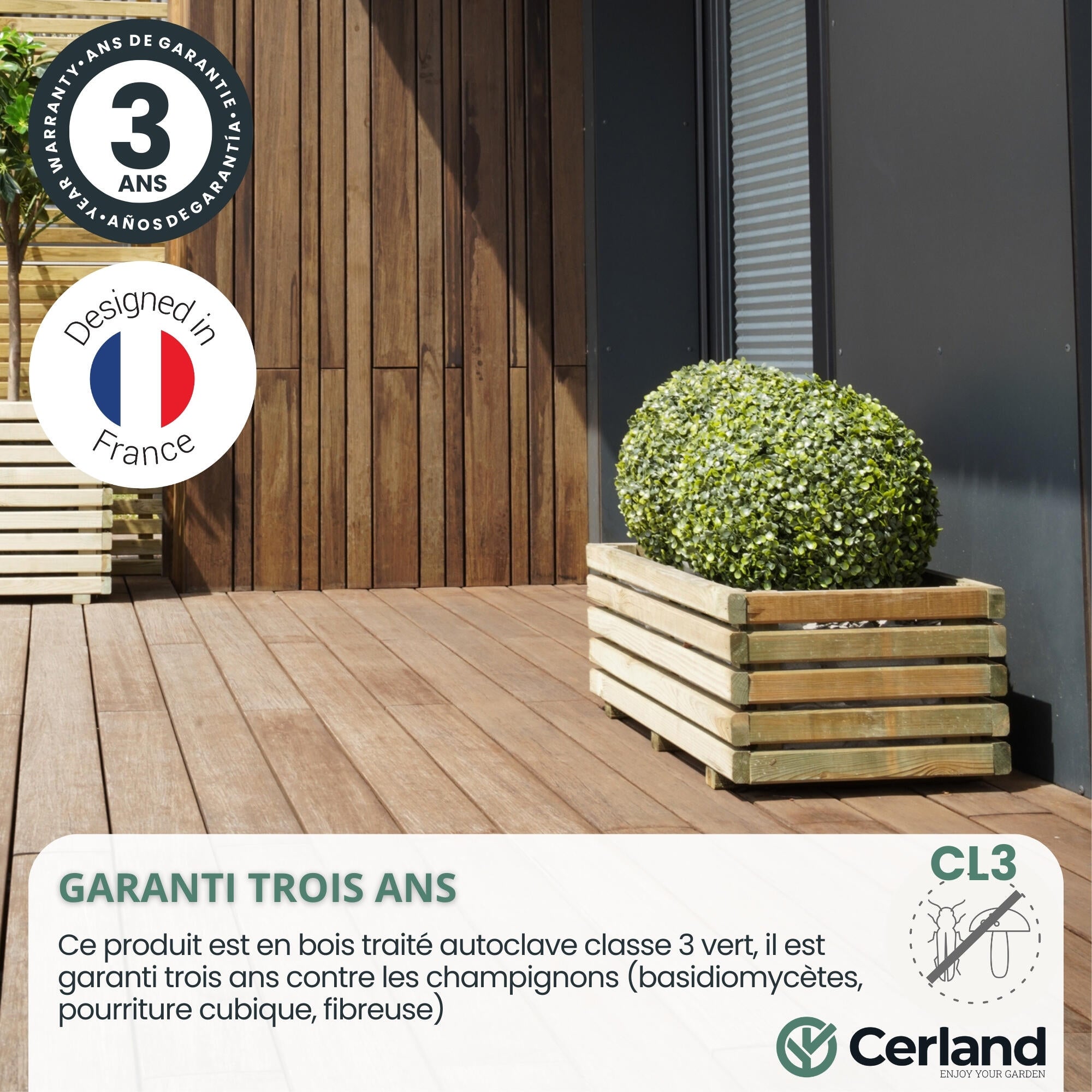 Bac KÜB rectangle en pin traité CERLAND, L.80 x P.40 x H.28 cm - 9