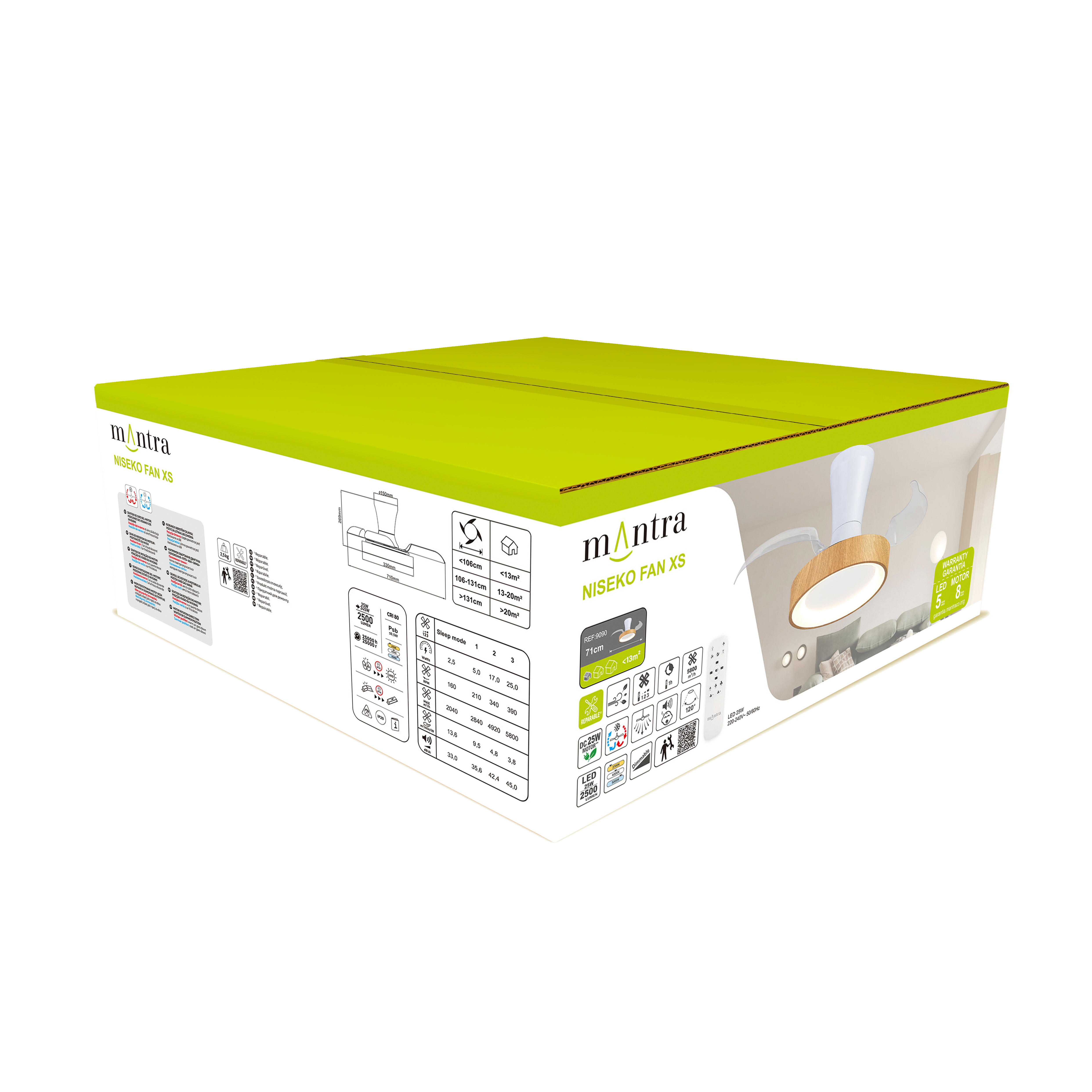 Ventilador de techo con luz silencioso DC 25W con mando ø71 cm Niseko MANTRA marrón luz CCT 3 aspas retráctiles tipo lámpara| 3 velocidades| modo verano/invierno| recomendado para <13m² - 11
