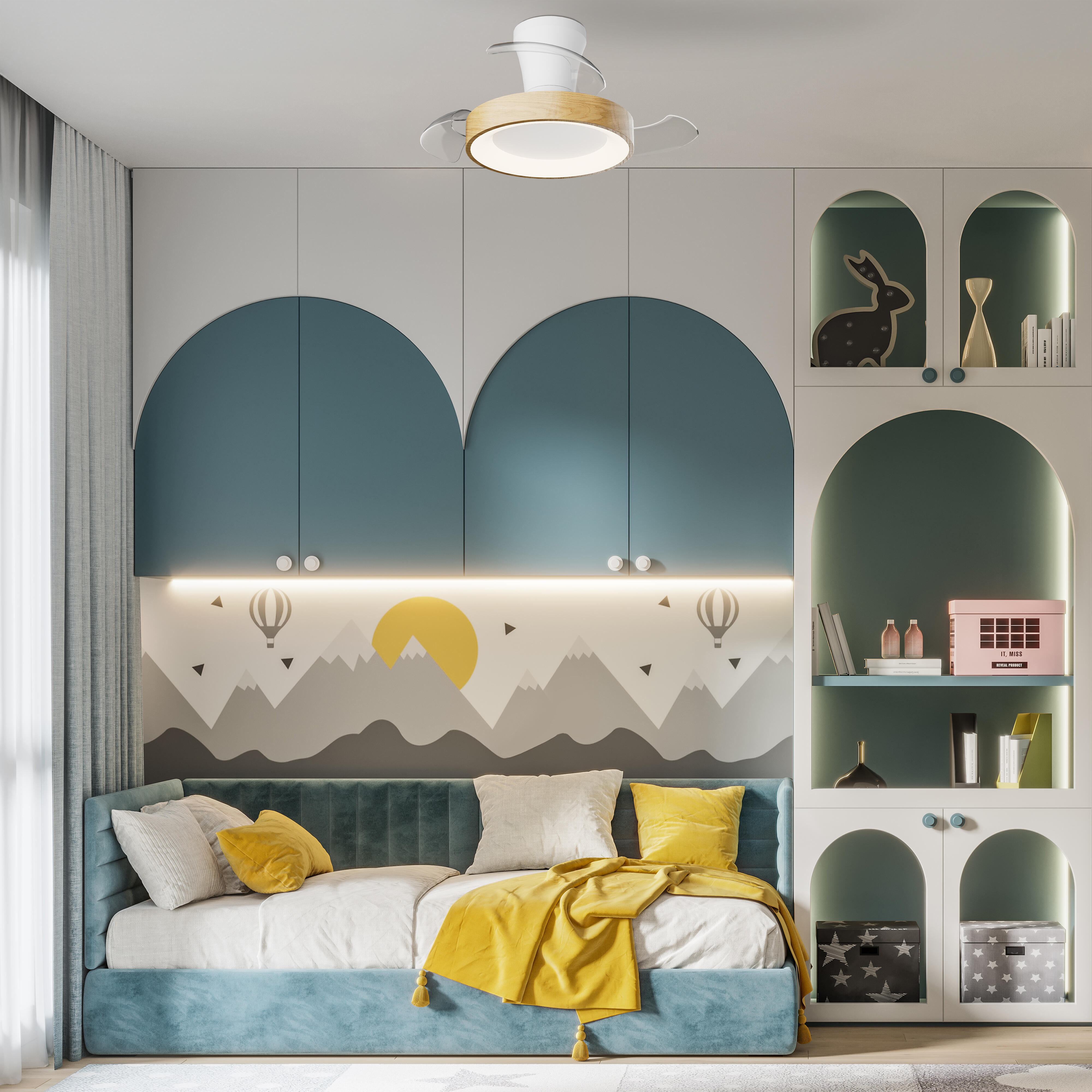 Ventilador de techo con luz silencioso DC 25W con mando ø71 cm Niseko MANTRA marrón luz CCT 3 aspas retráctiles tipo lámpara| 3 velocidades| modo verano/invierno| recomendado para <13m² - 15