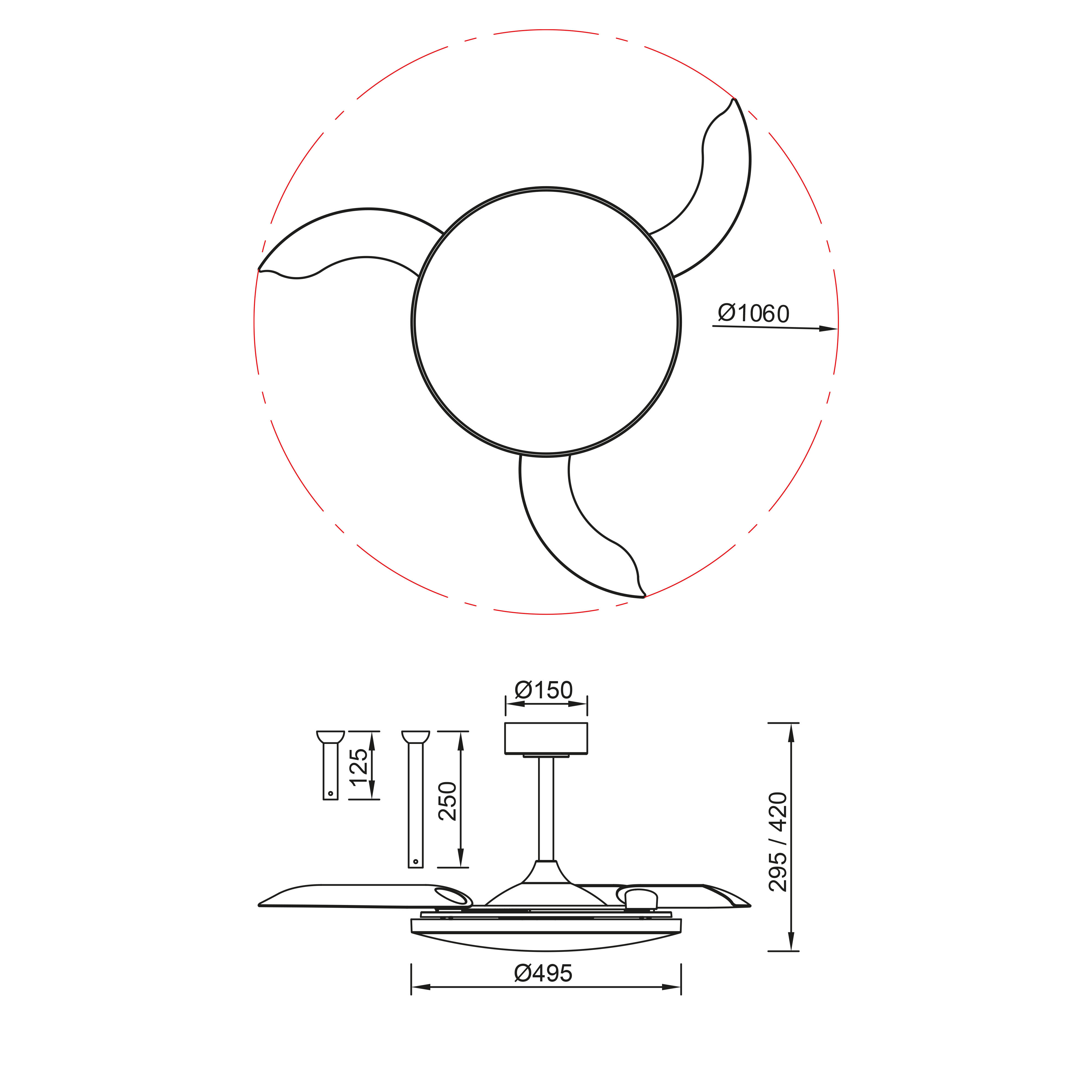 Ventilador de techo con luz silencioso DC 30W con mando ø106 cm Slim MANTRA blanco luz CCT 3 aspas retráctiles tipo lámpara| 3 velocidades| modo verano/invierno| recomendado de 13 a 20m² - 9