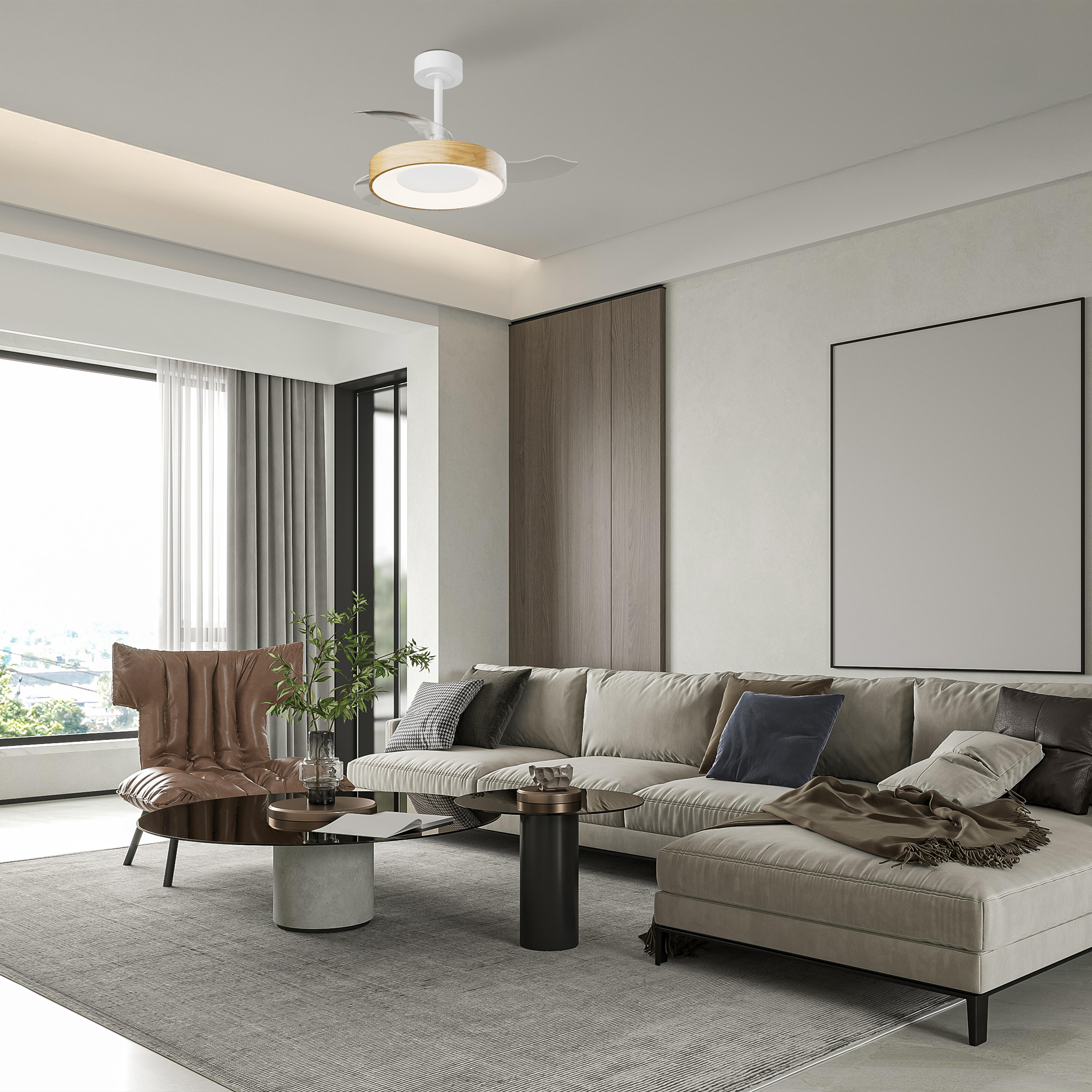 Ventilador de techo con luz silencioso DC 25W con mando ø91 cm Niseko MANTRA marrón luz CCT 3 aspas retráctiles tipo lámpara| 8 velocidades| modo verano/invierno| brisa| recomendado para <13m² - 4