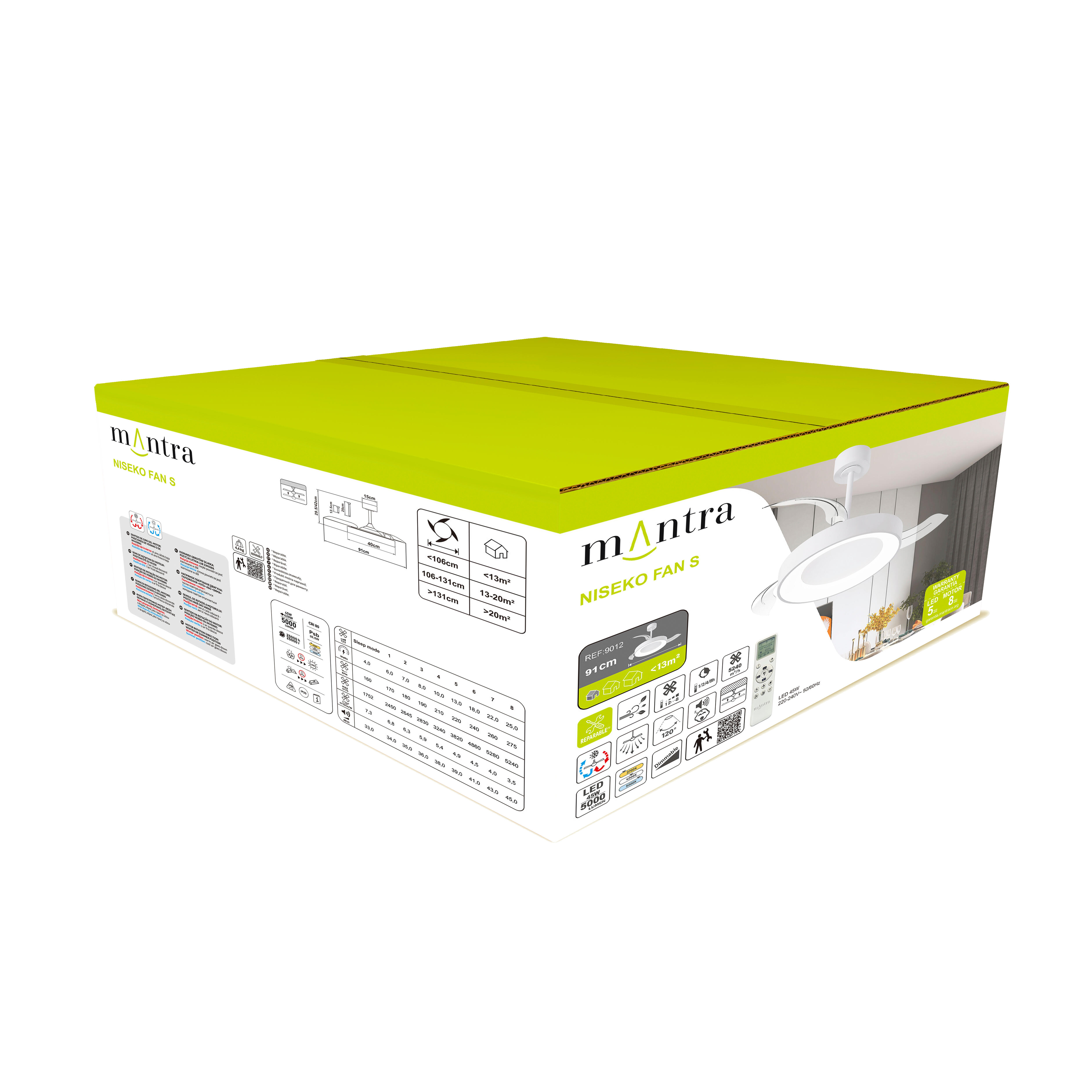 Ventilador de techo con luz silencioso DC 25W con mando ø91 cm Niseko MANTRA blanco luz CCT 3 aspas retráctiles tipo lámpara| 8 velocidades| modo verano/invierno| brisa| recomendado para <13m² - 11