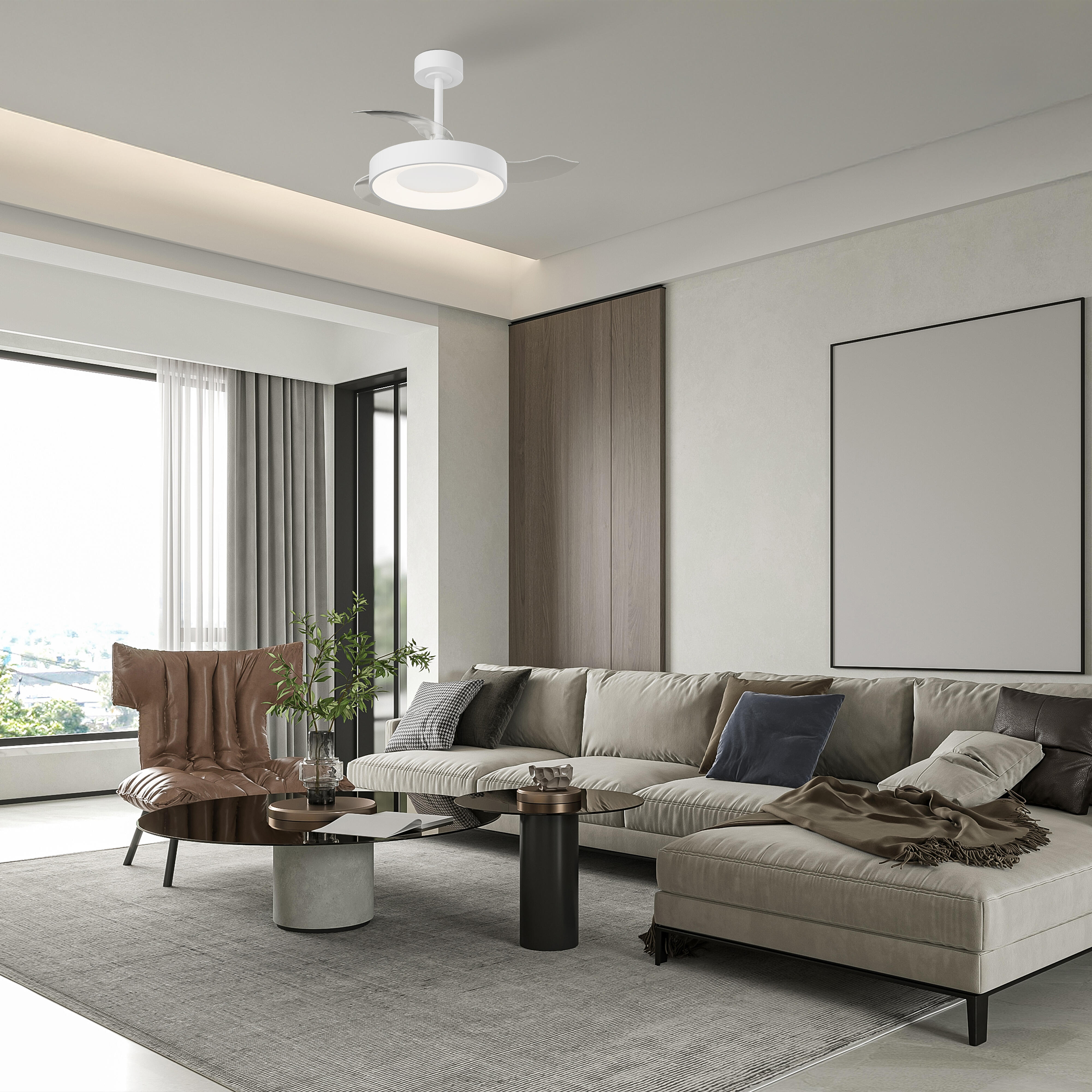 Ventilador de techo con luz silencioso DC 25W con mando ø91 cm Niseko MANTRA blanco luz CCT 3 aspas retráctiles tipo lámpara| 8 velocidades| modo verano/invierno| brisa| recomendado para <13m² - 6