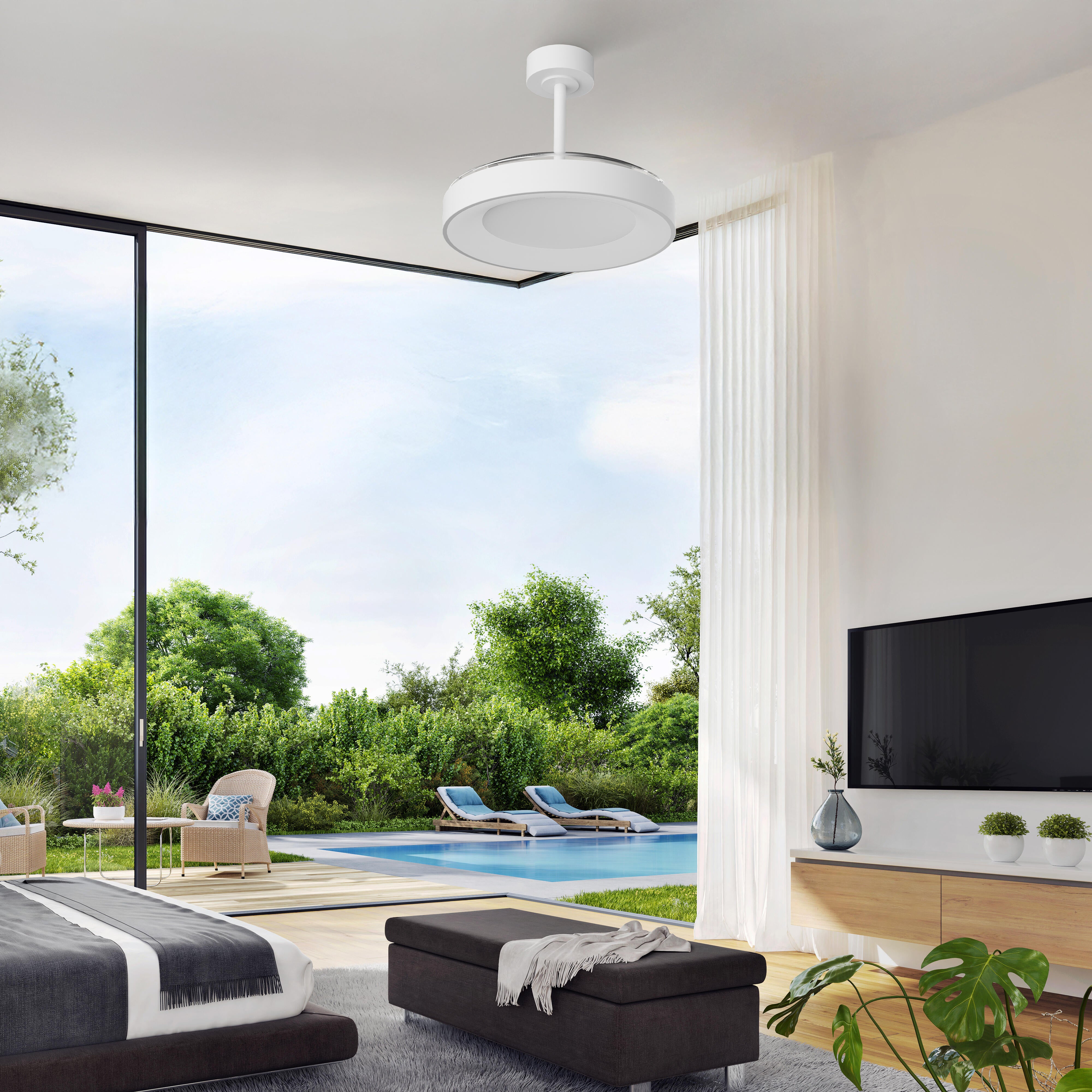 Ventilador de techo con luz silencioso DC 30W con mando ø106 cm Niseko MANTRA blanco luz CCT 3 aspas retráctiles tipo lámpara| 8 velocidades| modo verano/invierno| brisa| recomendado de 13 a 20m² - 15
