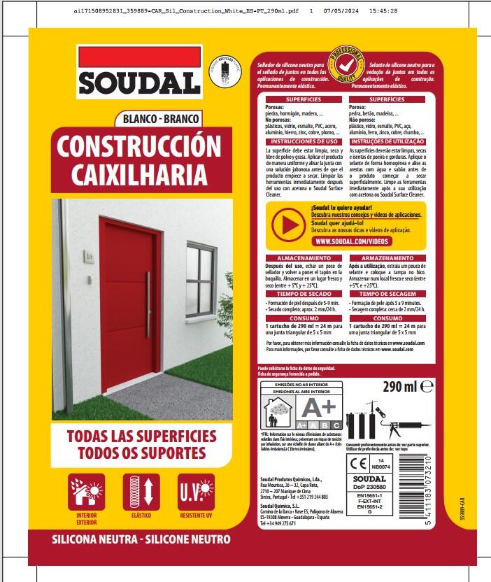 Silicone caixilharia neutro 300 ml branco Soudal - 5