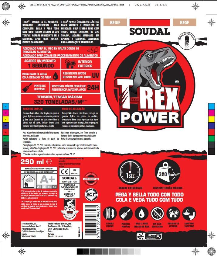 Cola e veda força extrema 290 ml bege T-rex Power - 10