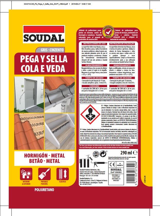 Cola e veda poliuretano betão e metal 290 ml cinzento Soudal - 5