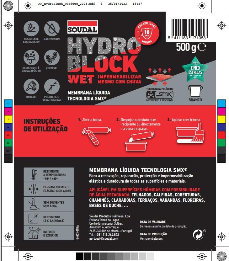 Membrana impermeabilizante liquida polimero Soudal Hydroblock Wet branco 500GR - 2