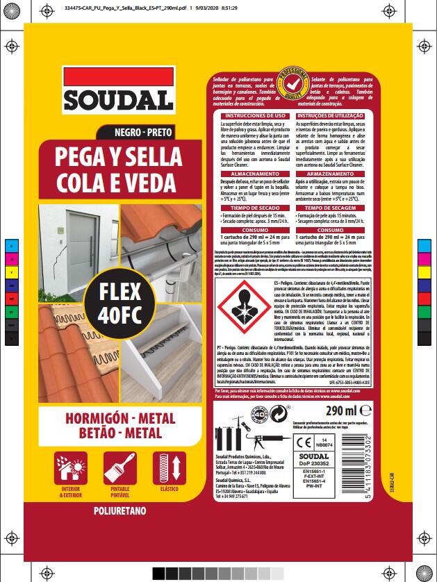 Cola e veda poliuretano betão e metal 290 ml preto Soudal - 5