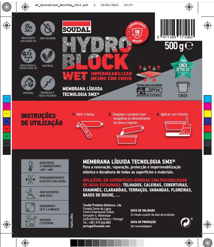 Membrana impermeabilizante liquida polimero Soudal Hydroblock Wet cinza 500GR - 2