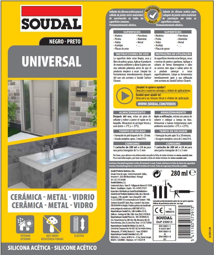 Silicone universal acético 280 ml preto Soudal - 2