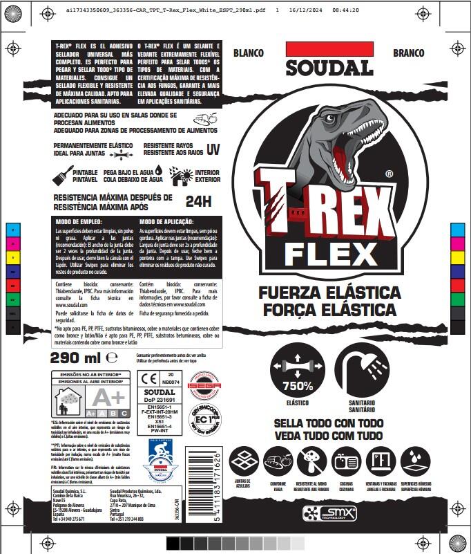 Vedante de polimero hibrido para todos os materiais soudal trex flex 290ml branco - 4