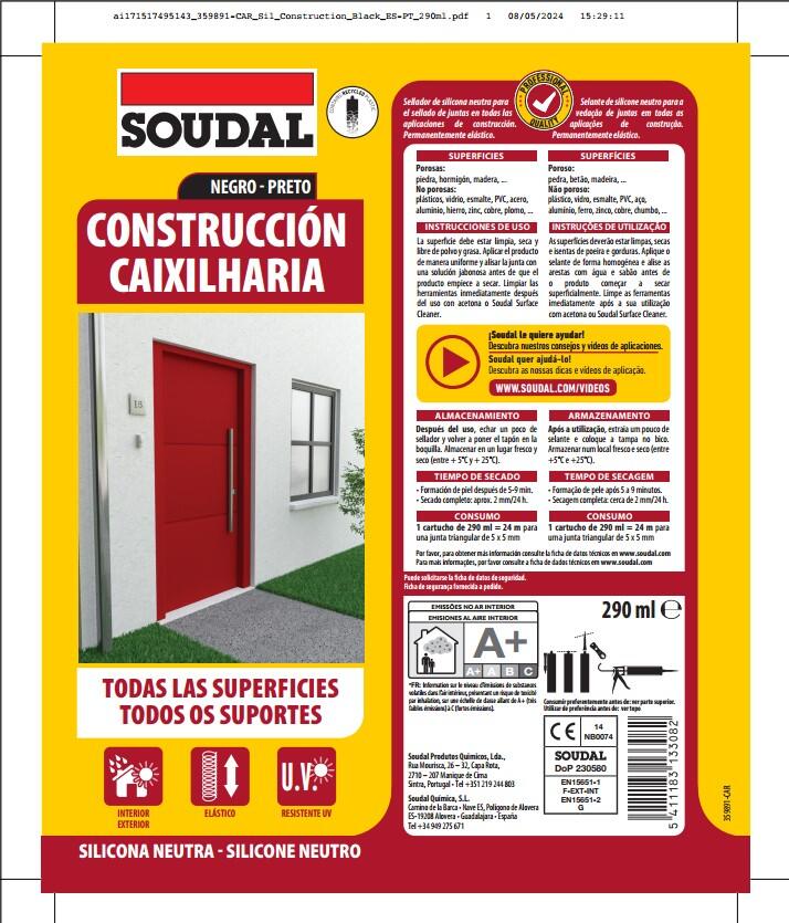 Silicone caixilharia neutro 300 ml preto Soudal - 5