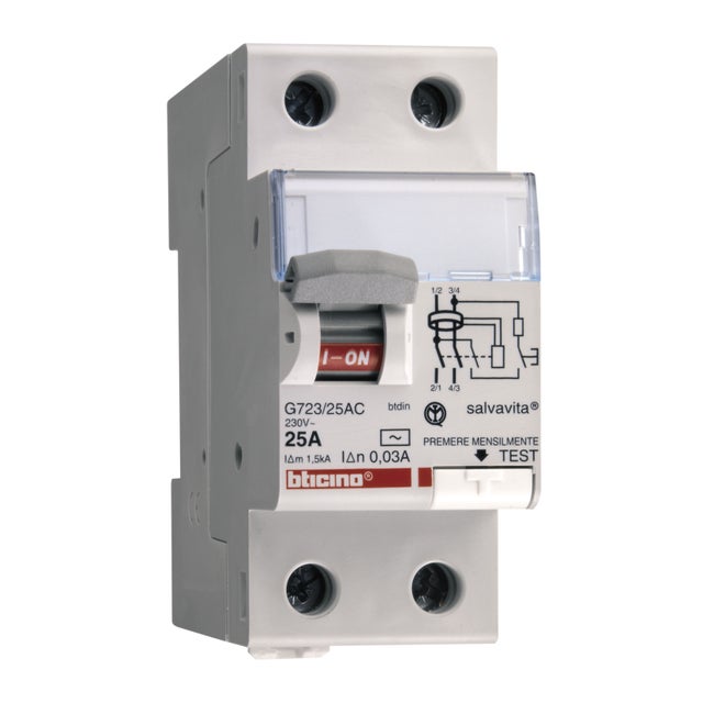 Differenziale salvavita BTICINO GC723AC25 2 poli 25A 30mA AC 2 moduli