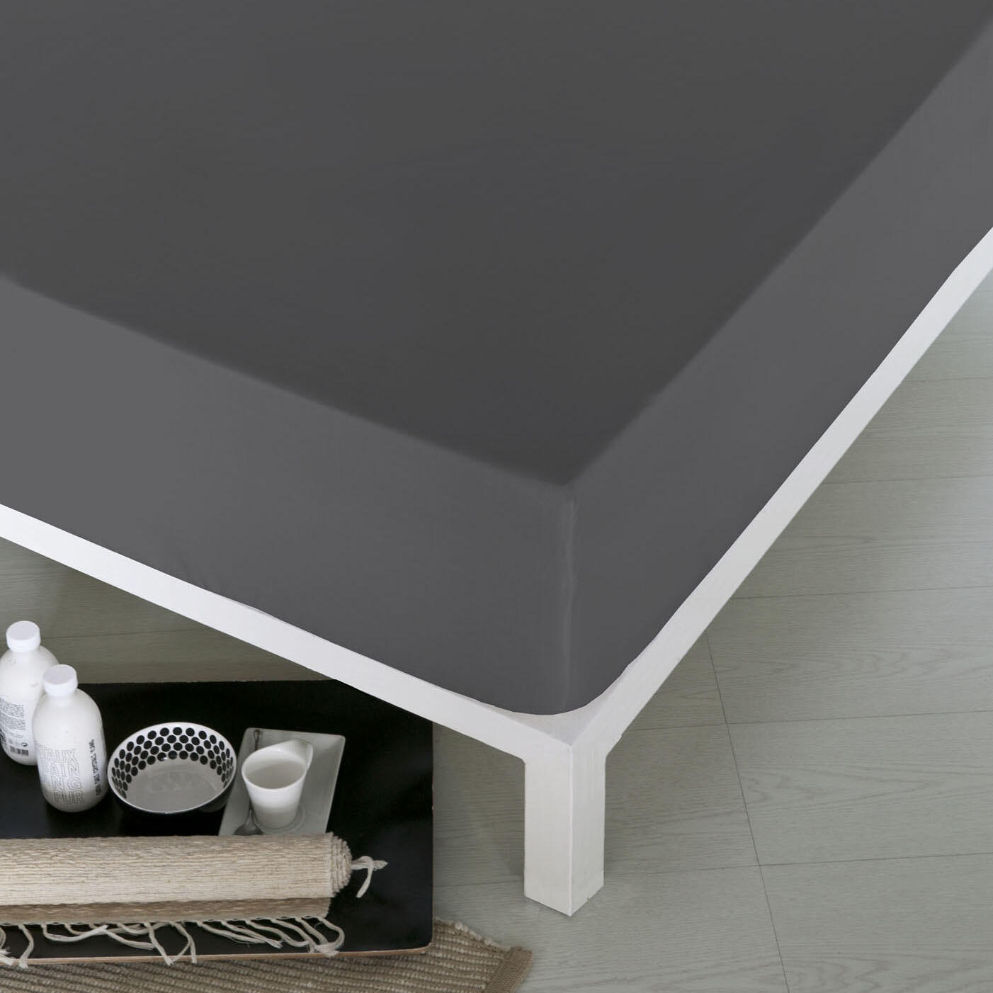 Sábana bajera de algodón GRIS para cama de 160 cm - 2