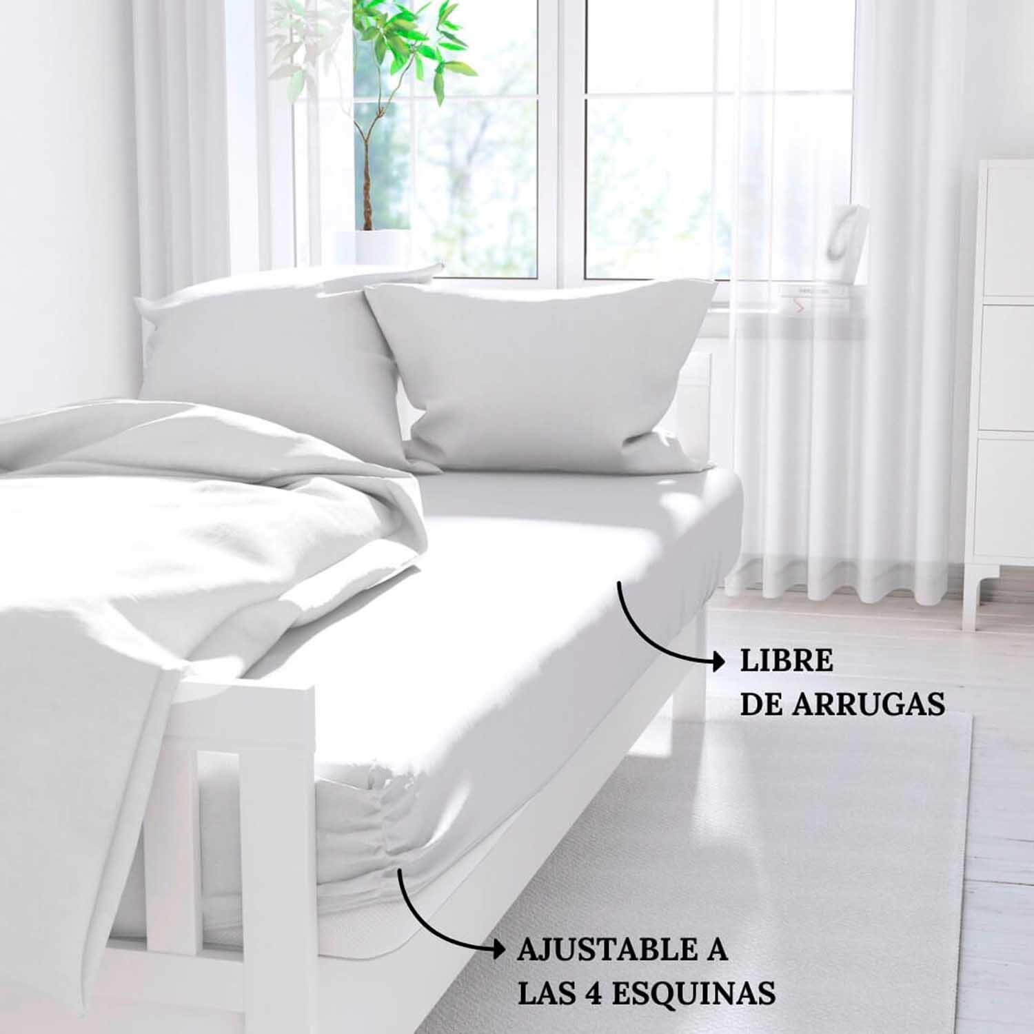 Sábana bajera de poliéster BLANCO para camas de 150 cm - 4