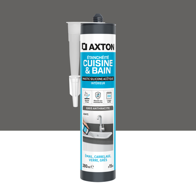 Mastic d'étanchéité Cuisine et bain AXTON gris foncé 280ml