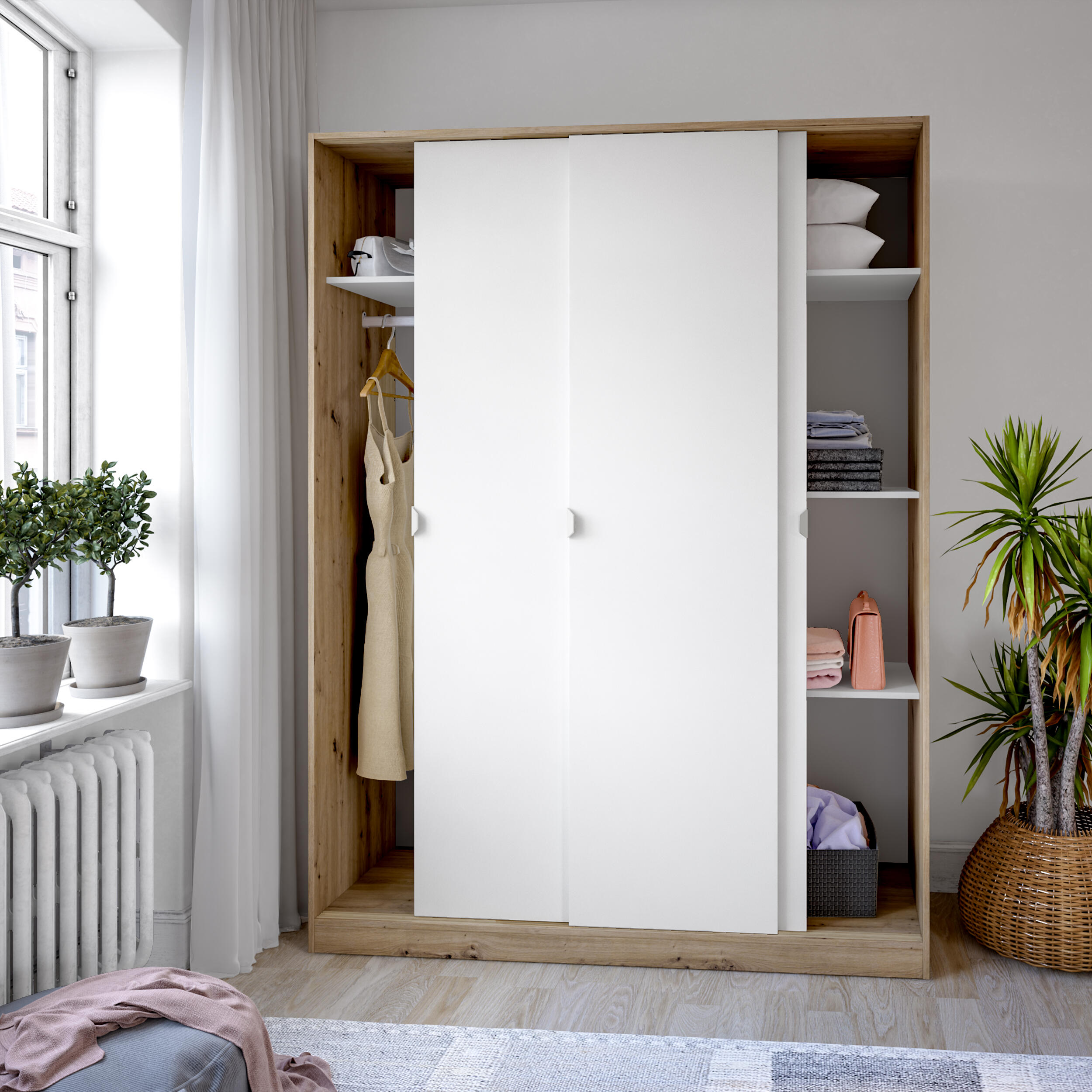 Armario puerta corredera Garona 150x200x50cm con 3 puertas color blanco - 6