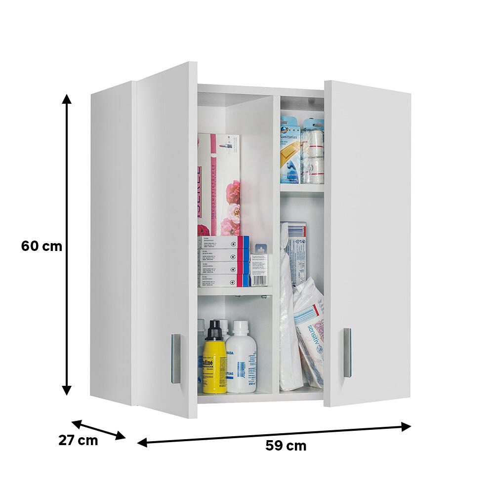 Armario de colgar de tablero de partículas aglomeradas con 2 puertas y 2 baldas en blanco 60x59x27cm - 2