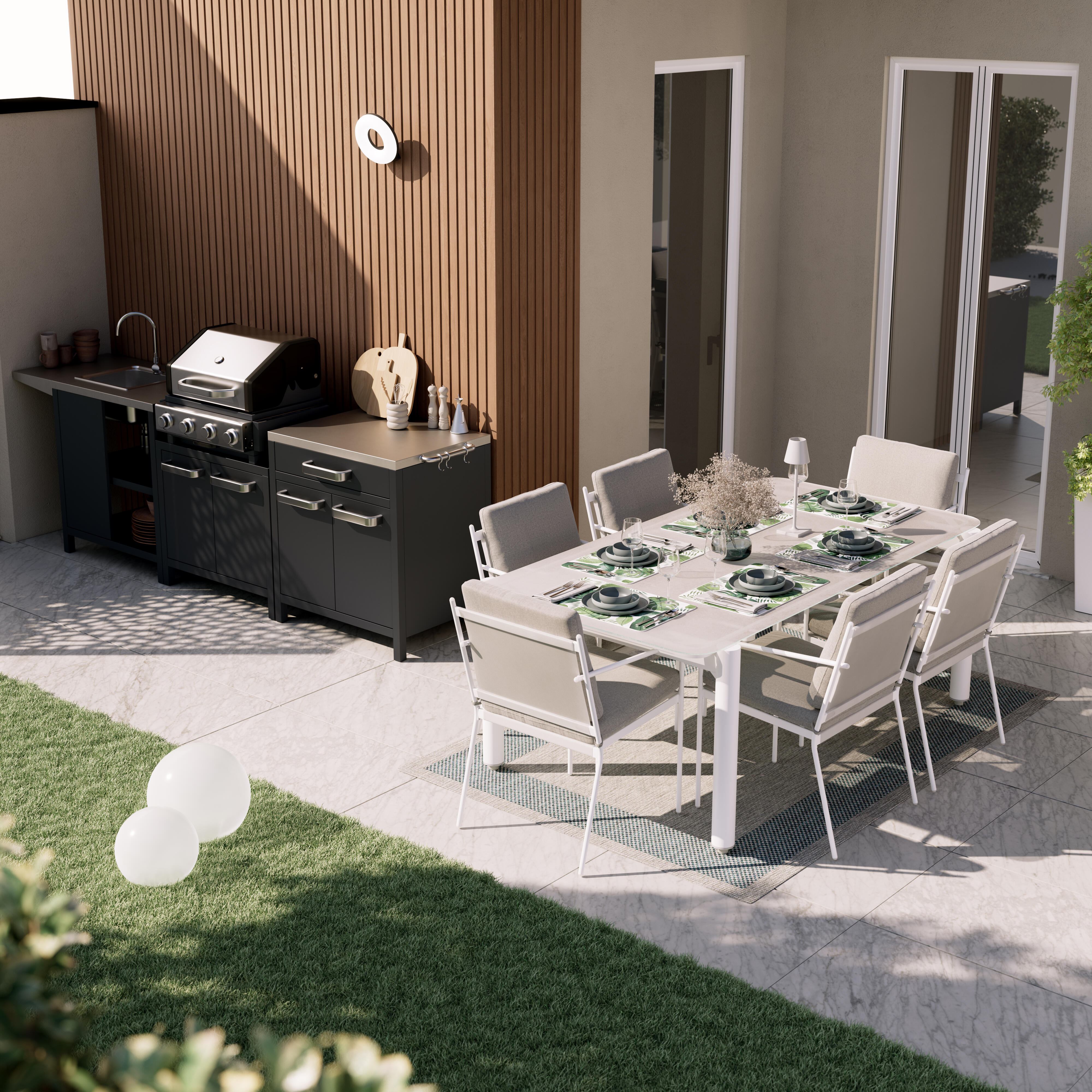 Sedia da giardino con cuscino beige e braccioli Sigma NATERIAL struttura in acciaio, seduta in textilene bianco, set da 2 pezzi - 4