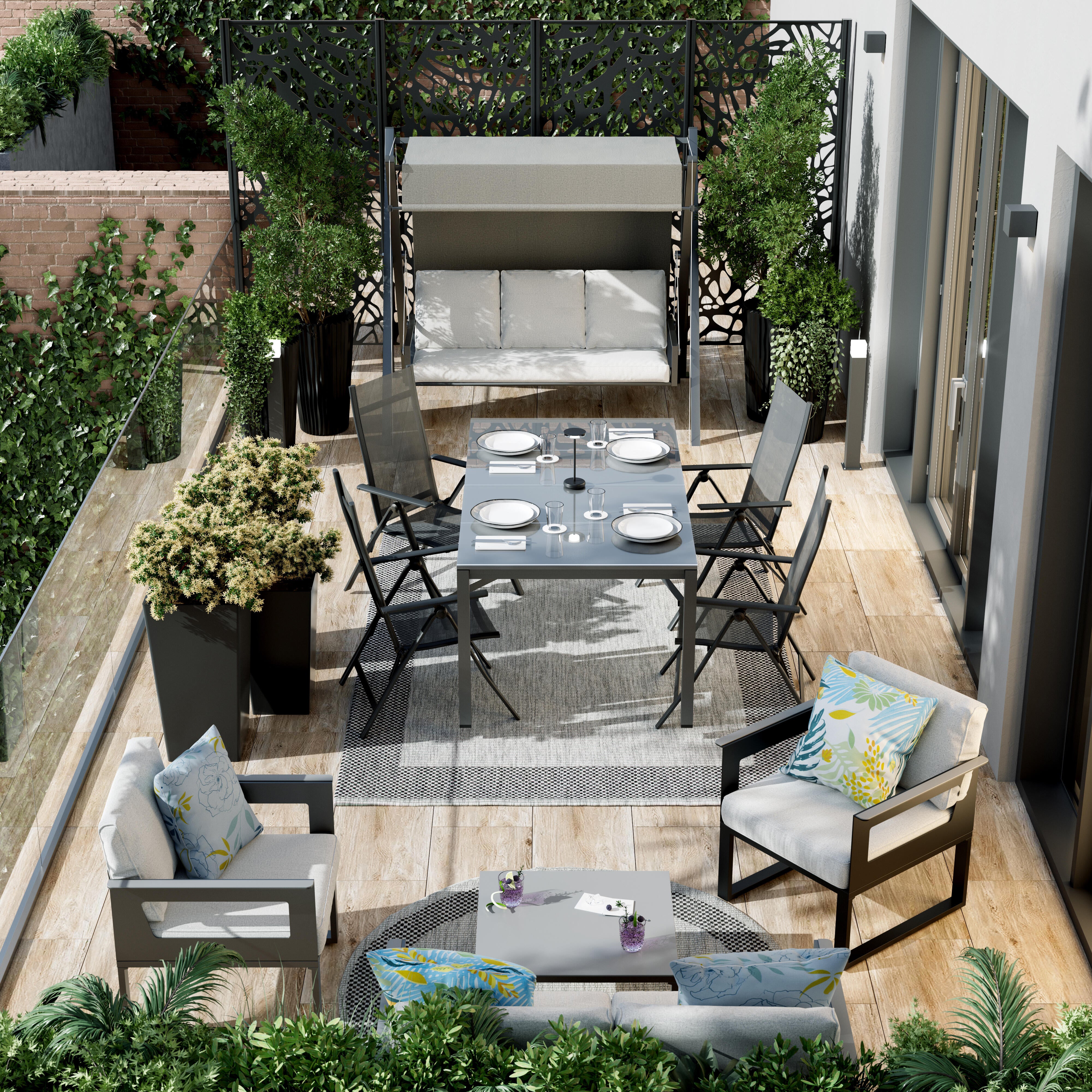 Tavolo da giardino allungabile Odyssea II NATERIAL in alluminio antracite con piano in vetro per 6 persone 180/240x100cm - 6