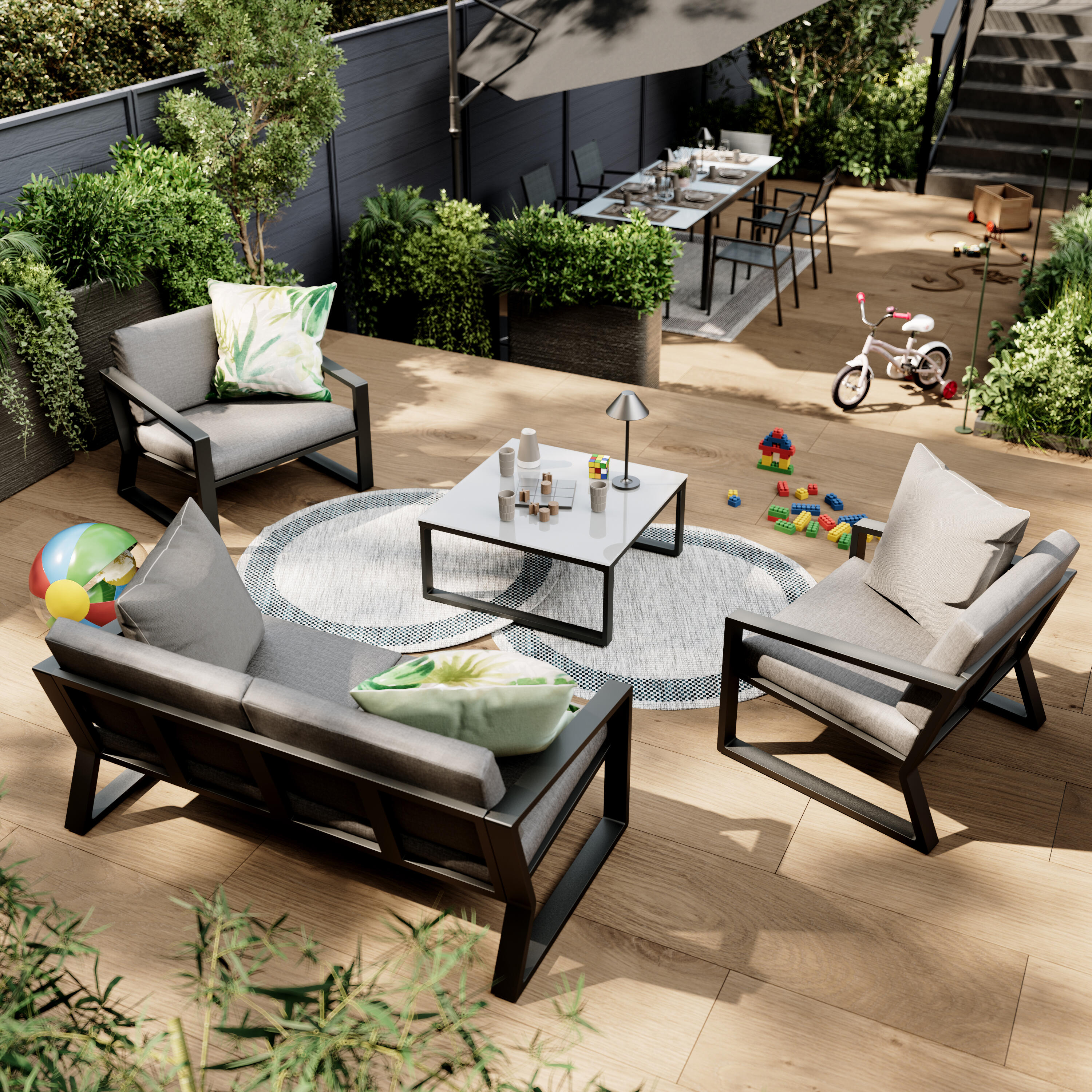 Salotto da giardino per 4 persone antracite Lyra NATERIALcon cuscini in poliestere grigio - 4