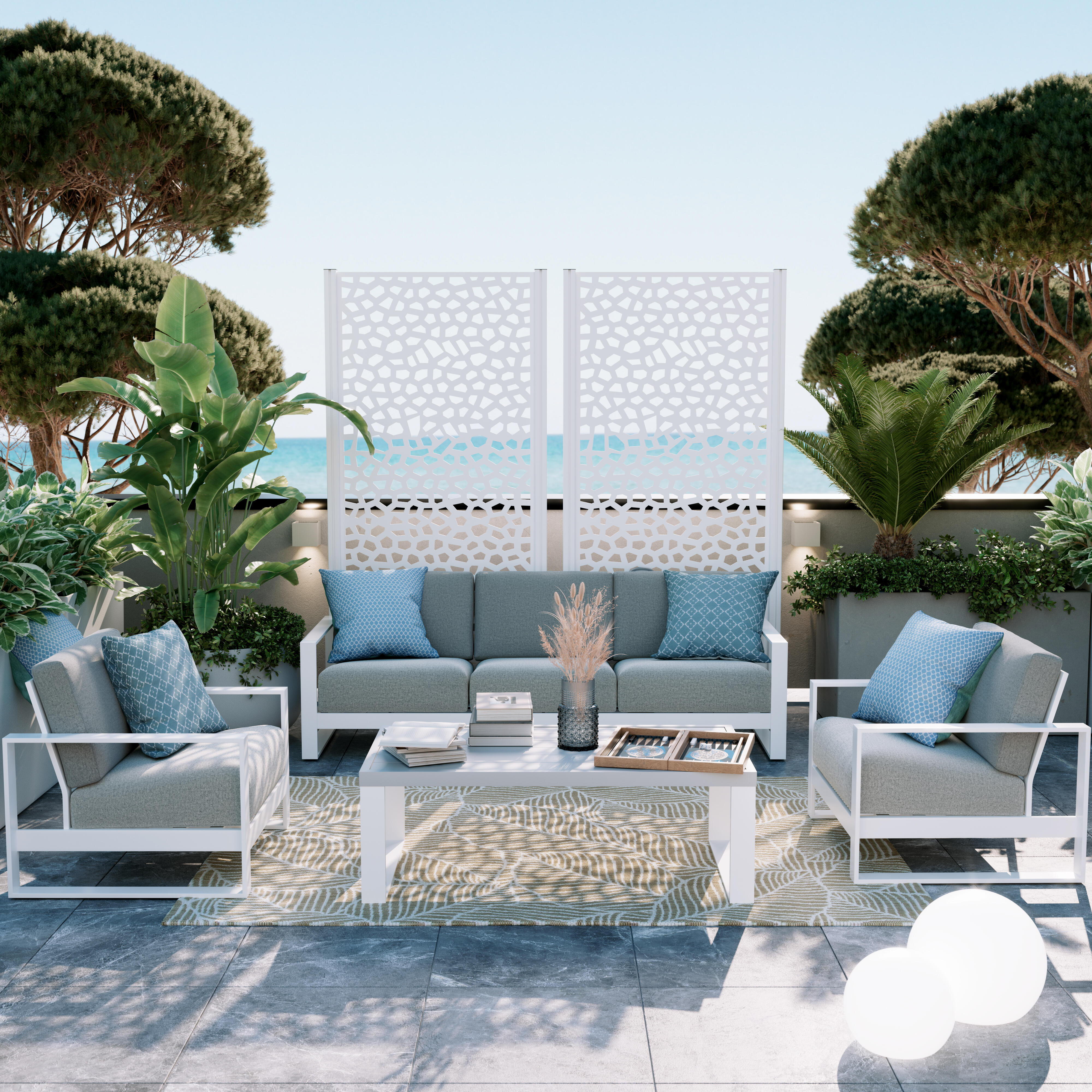 Poltrona da giardino con cuscino grigio e braccioli Athena NATERIAL, struttura in alluminio seduta in alluminio bianco, L 95 x H 91 x P 88 cm - 3