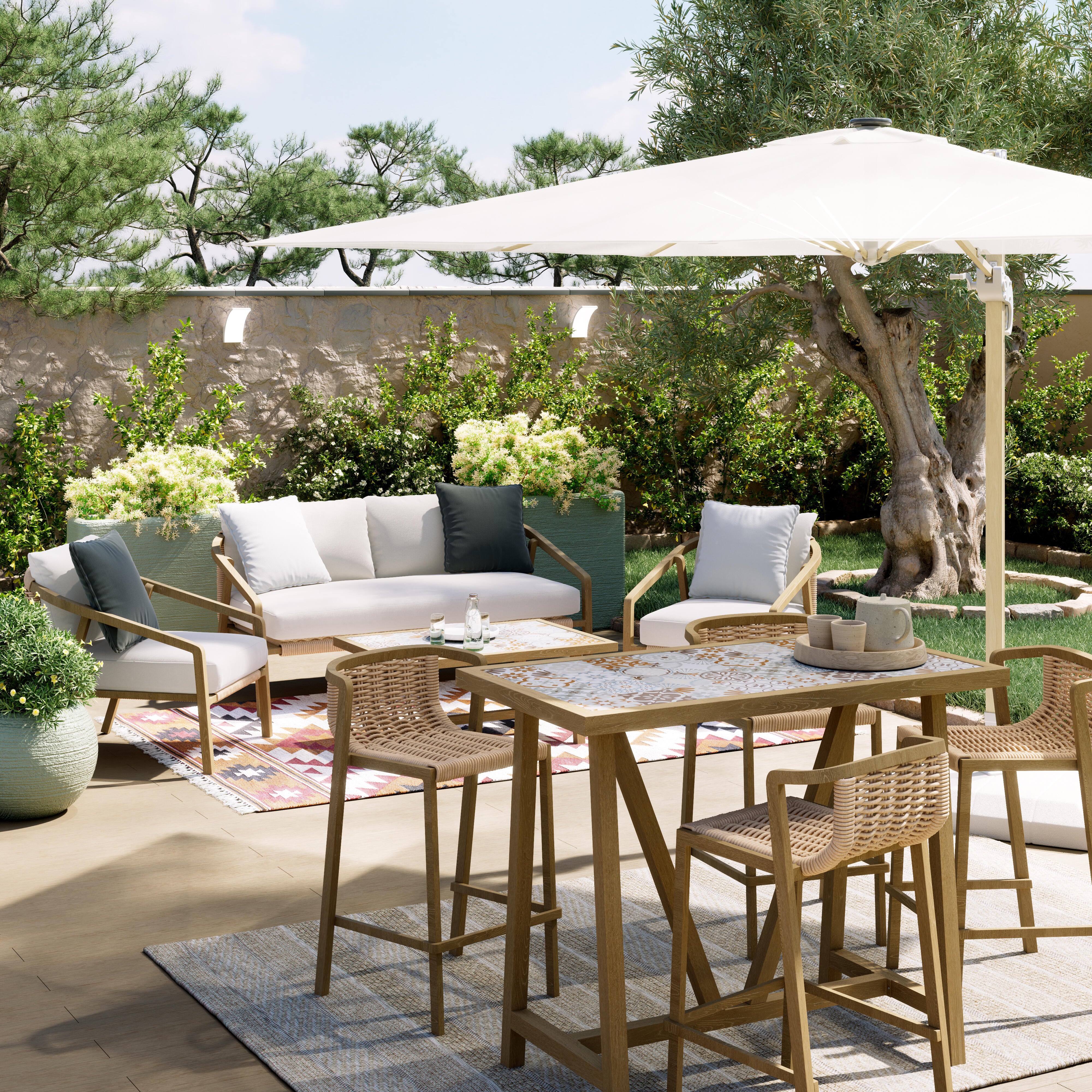 Mesa de jardín de comedor de aluminio Gaia marrón de 65.5x100x126 cm - 16