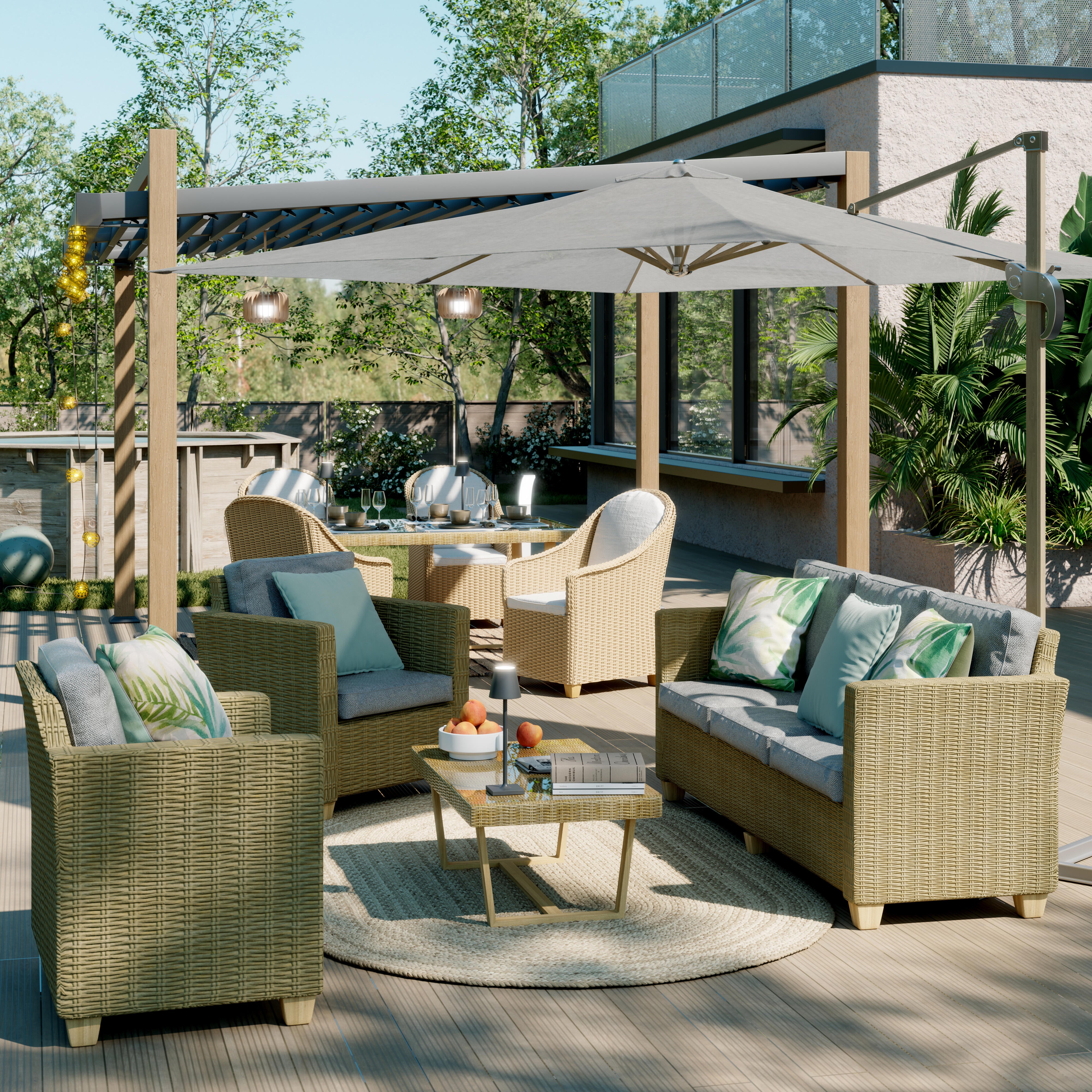 Tavolo da pranzo per giardino Medena NATERIAL in alluminio con piano in vetro beige per 6 persone 100x200cm - 4