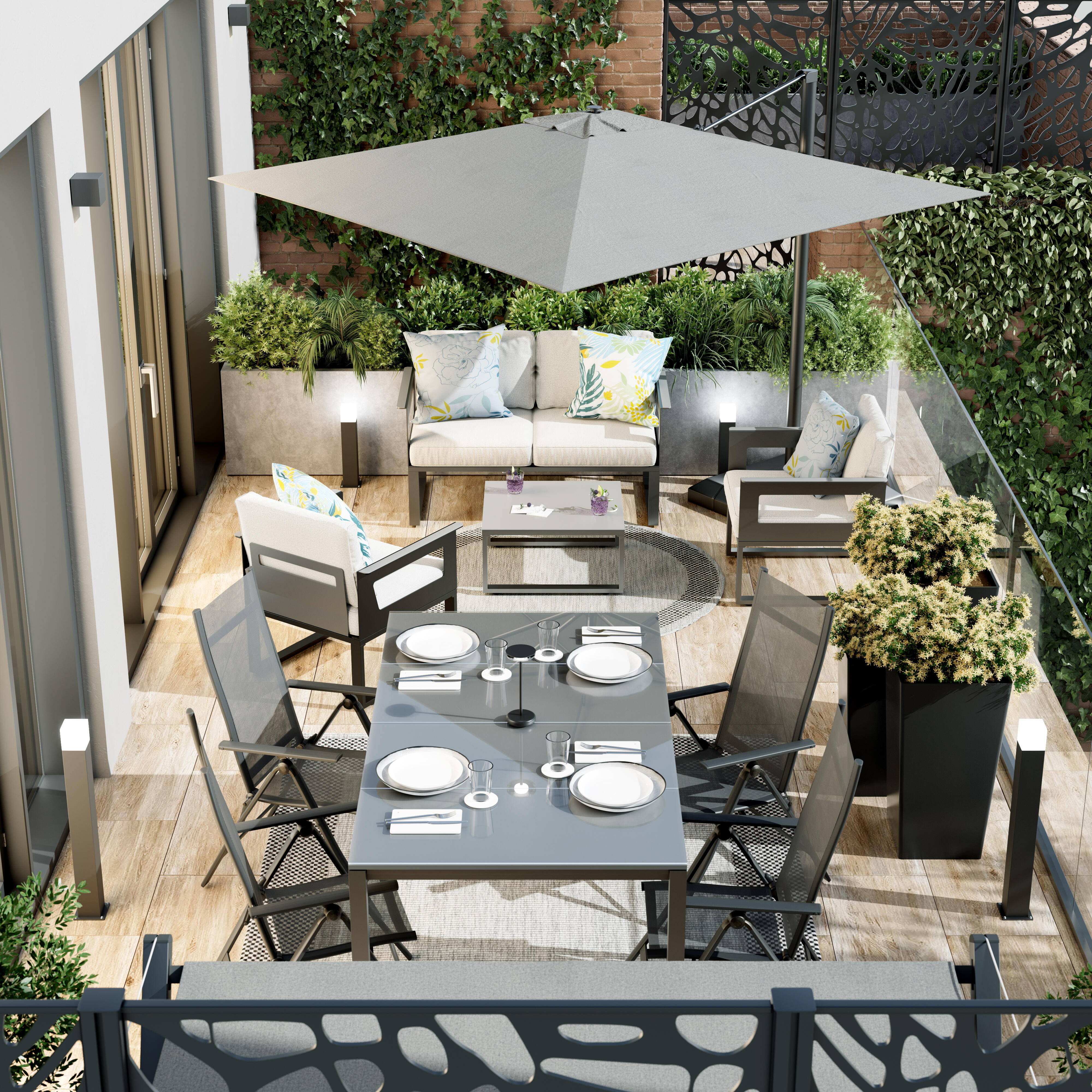 Tavolo da giardino allungabile Odyssea II NATERIAL in alluminio antracite con piano in vetro per 6 persone 180/240x100cm - 5