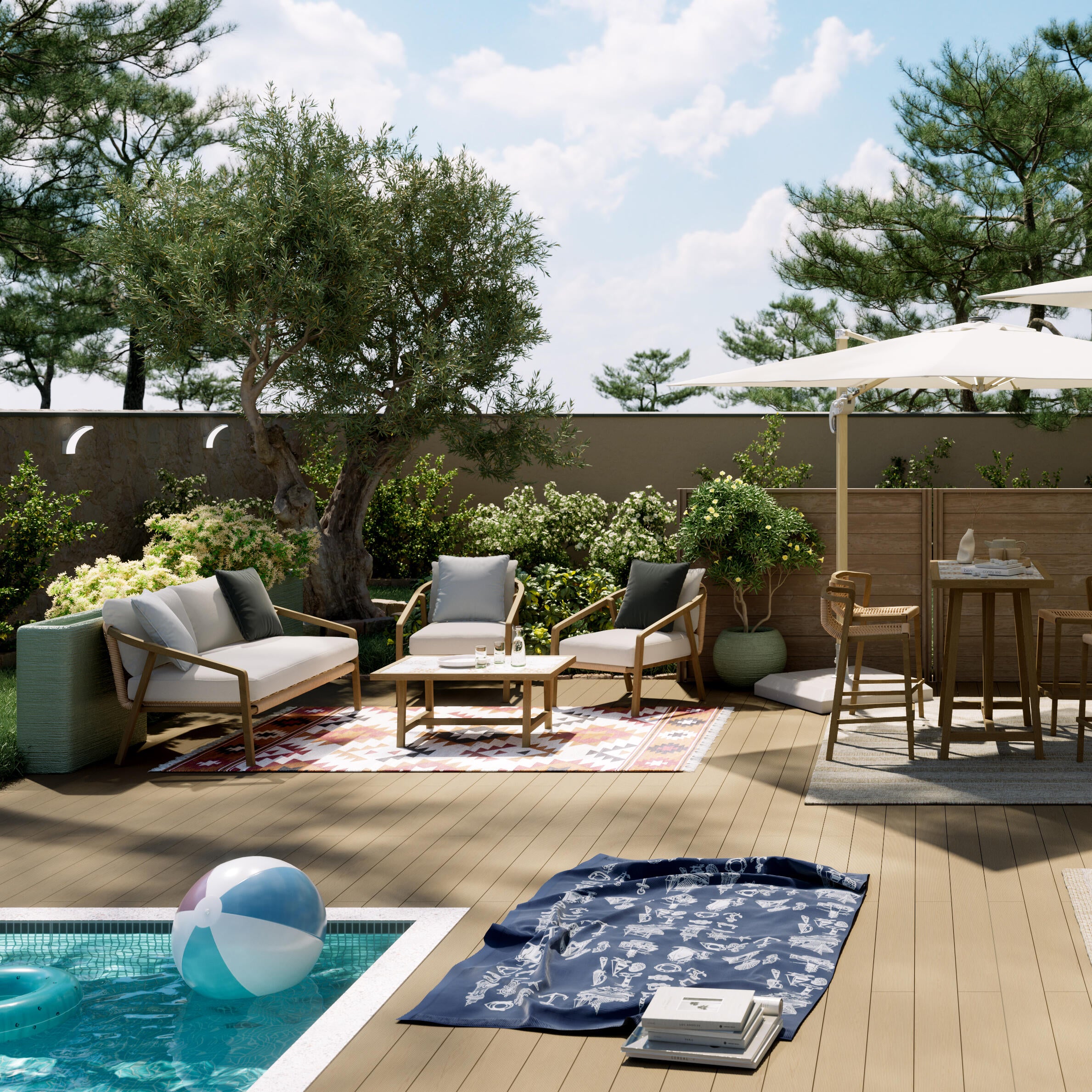 Poltrona da giardino con cuscino beige e braccioli Oasis NATERIAL da 2 posti, struttura in acacia marrone seduta in acacia marrone, L 66 x H 74 x P 80 cm, set da 2 pezzi - 6