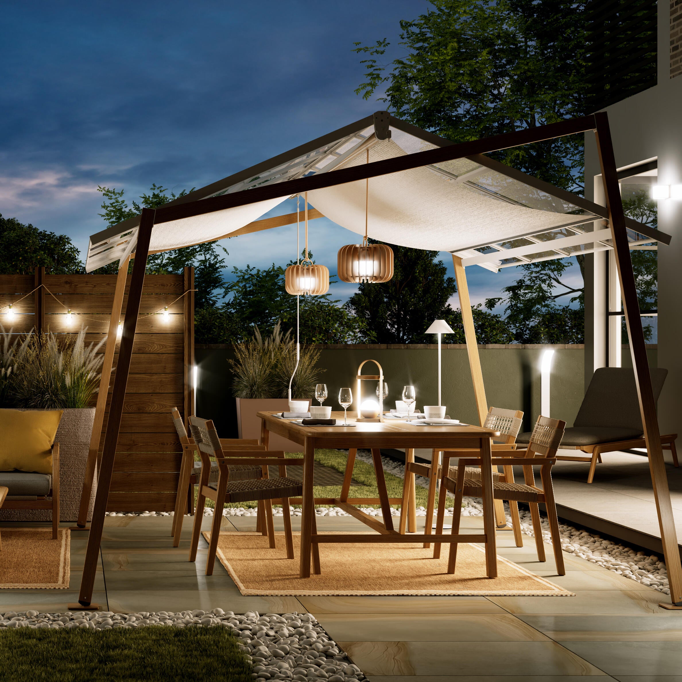 Sedia da giardino con braccioli Oasis NATERIAL, struttura in acacia legno, seduta in corda, 2 pezzi - 4