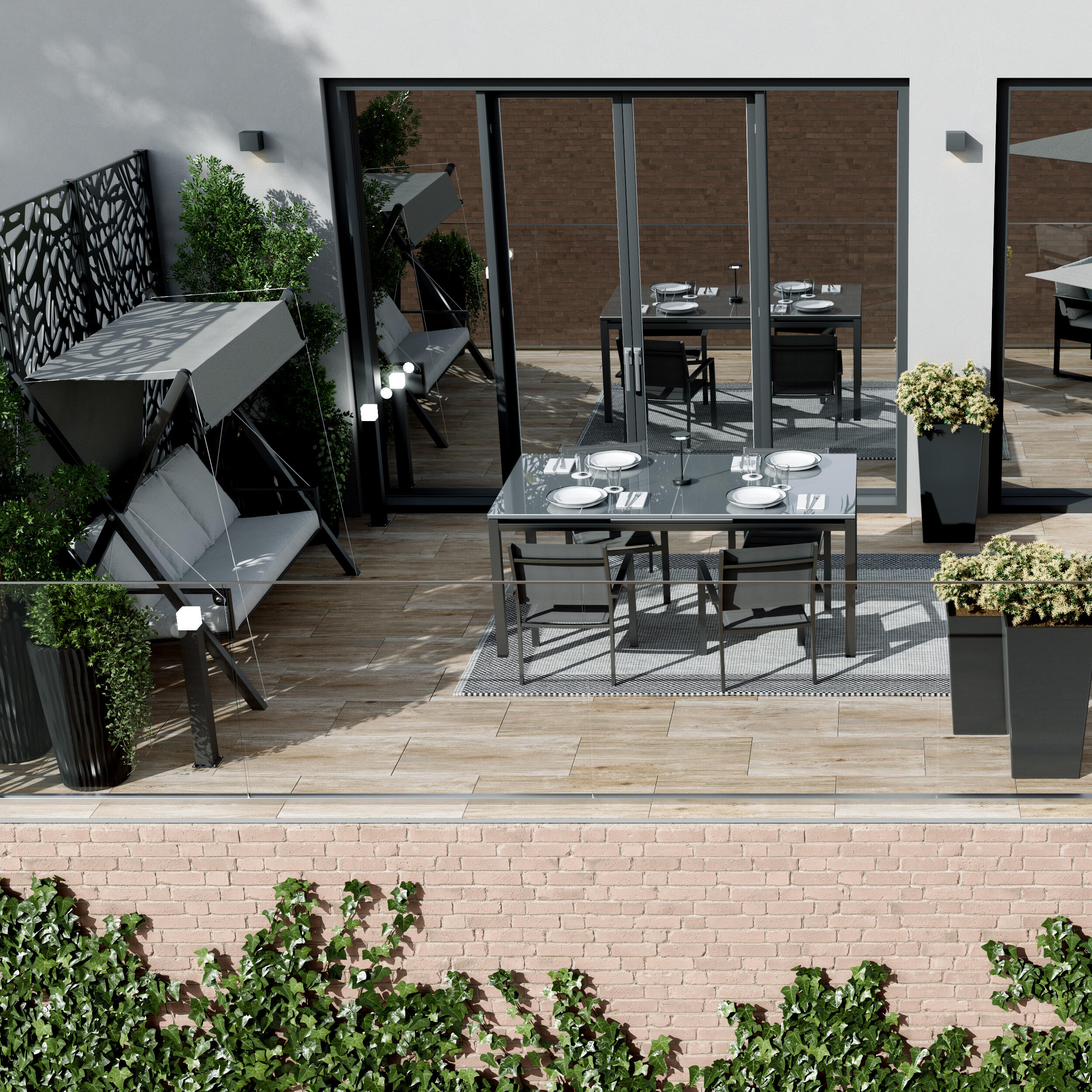 Tavolo da giardino allungabile Odyssea II NATERIAL in alluminio antracite con piano in vetro per 6 persone 180/240x100cm - 4