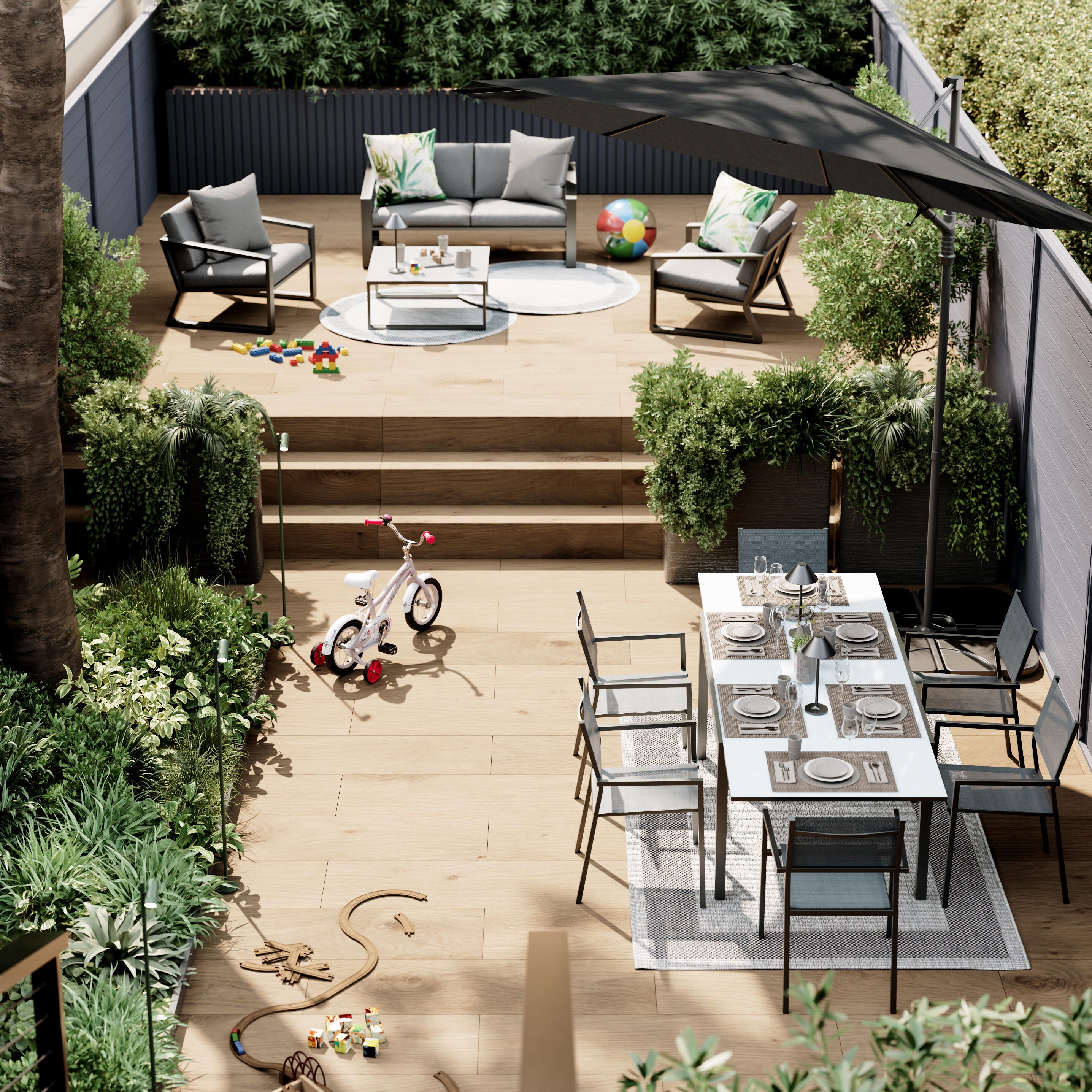 Salotto da giardino per 4 persone antracite Lyra NATERIALcon cuscini in poliestere grigio - 3