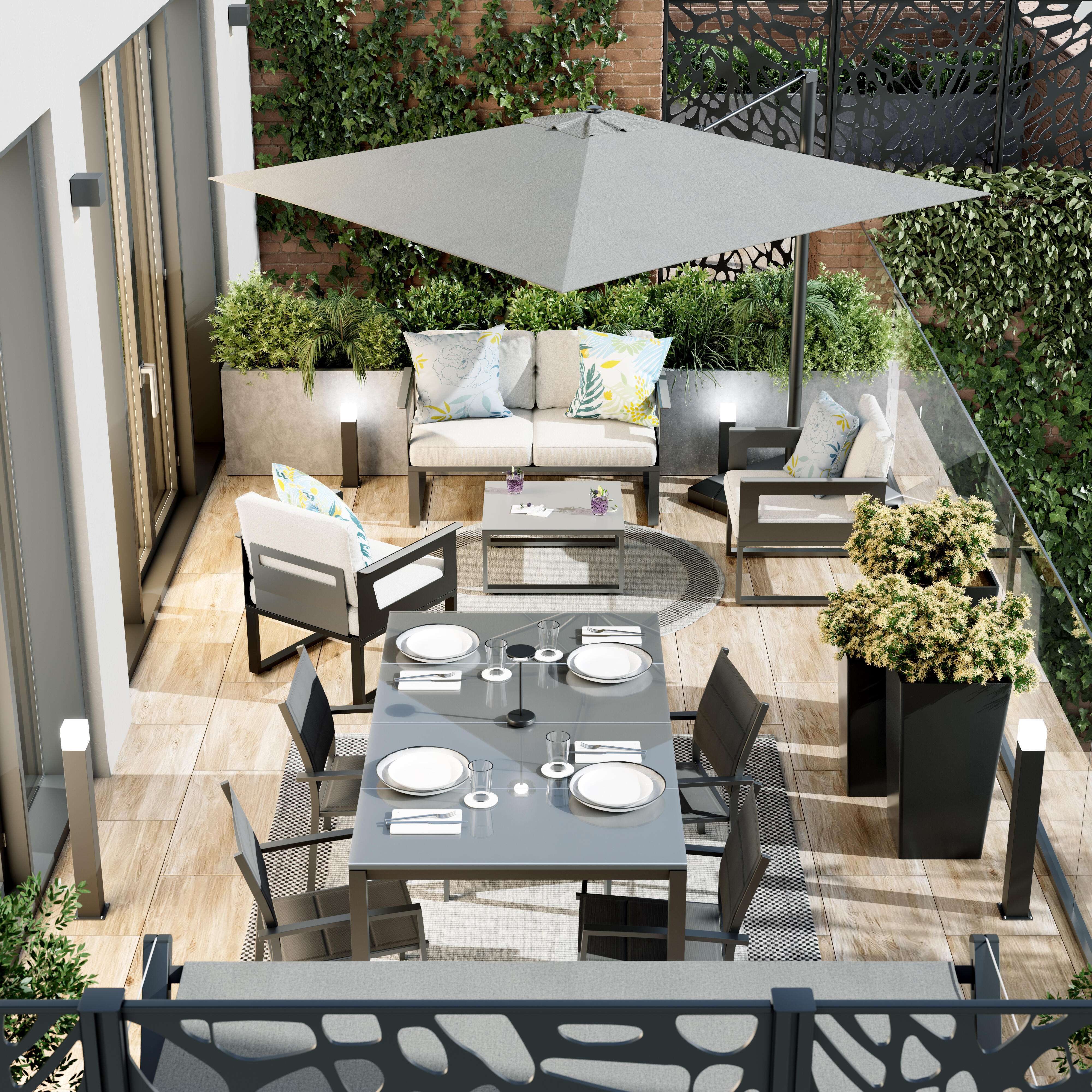 Tavolo da giardino allungabile Odyssea II NATERIAL in alluminio antracite con piano in vetro per 6 persone 180/240x100cm - 3