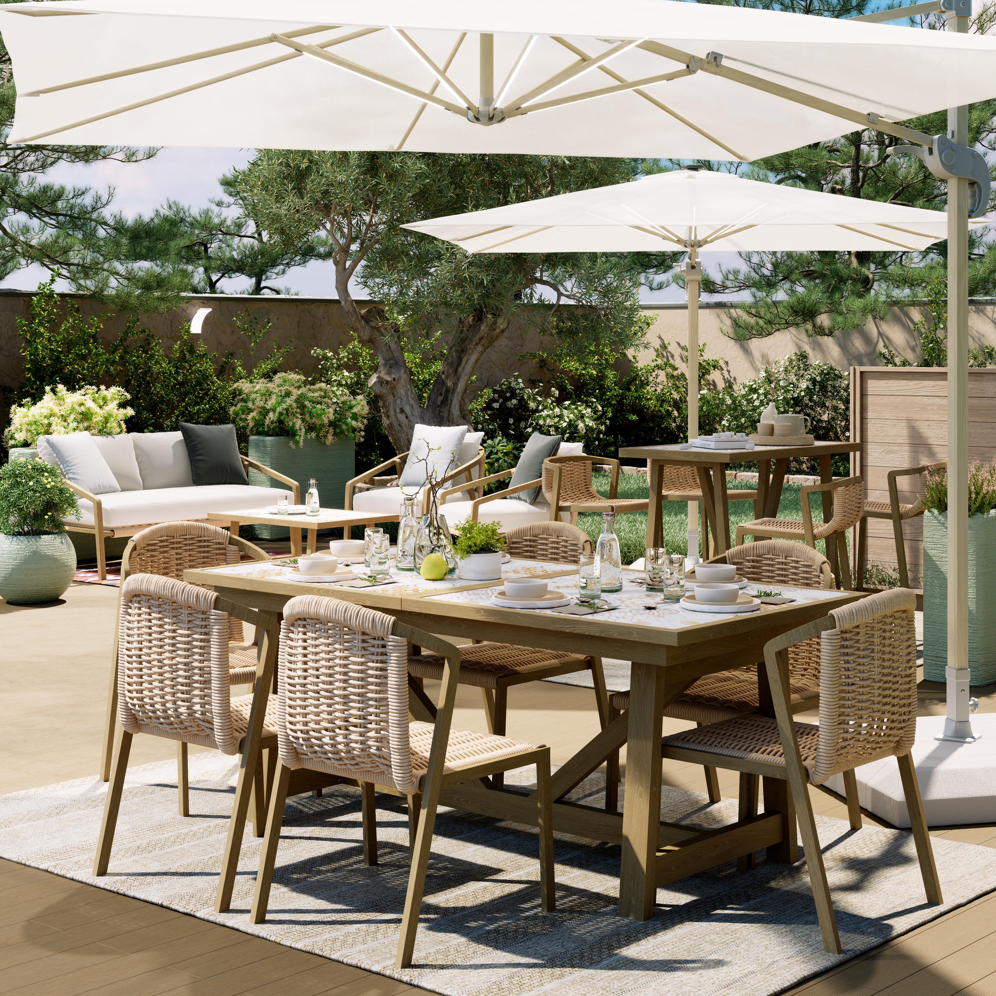 Mesa de jardín de comedor de aluminio Gaia marrón de 65.5x100x126 cm - 14