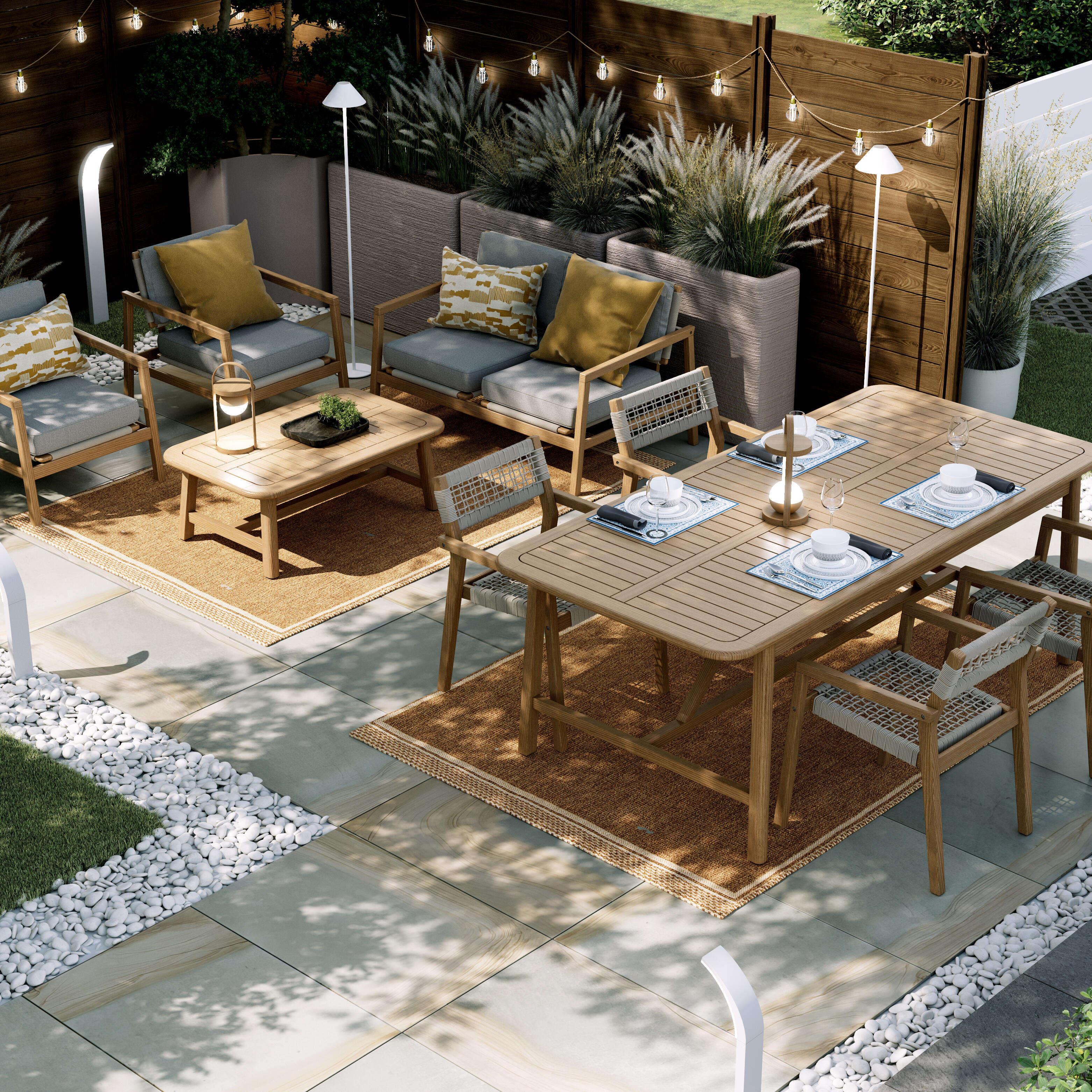 Sedia da giardino con braccioli Oasis NATERIAL, struttura in acacia legno, seduta in corda, 2 pezzi - 3