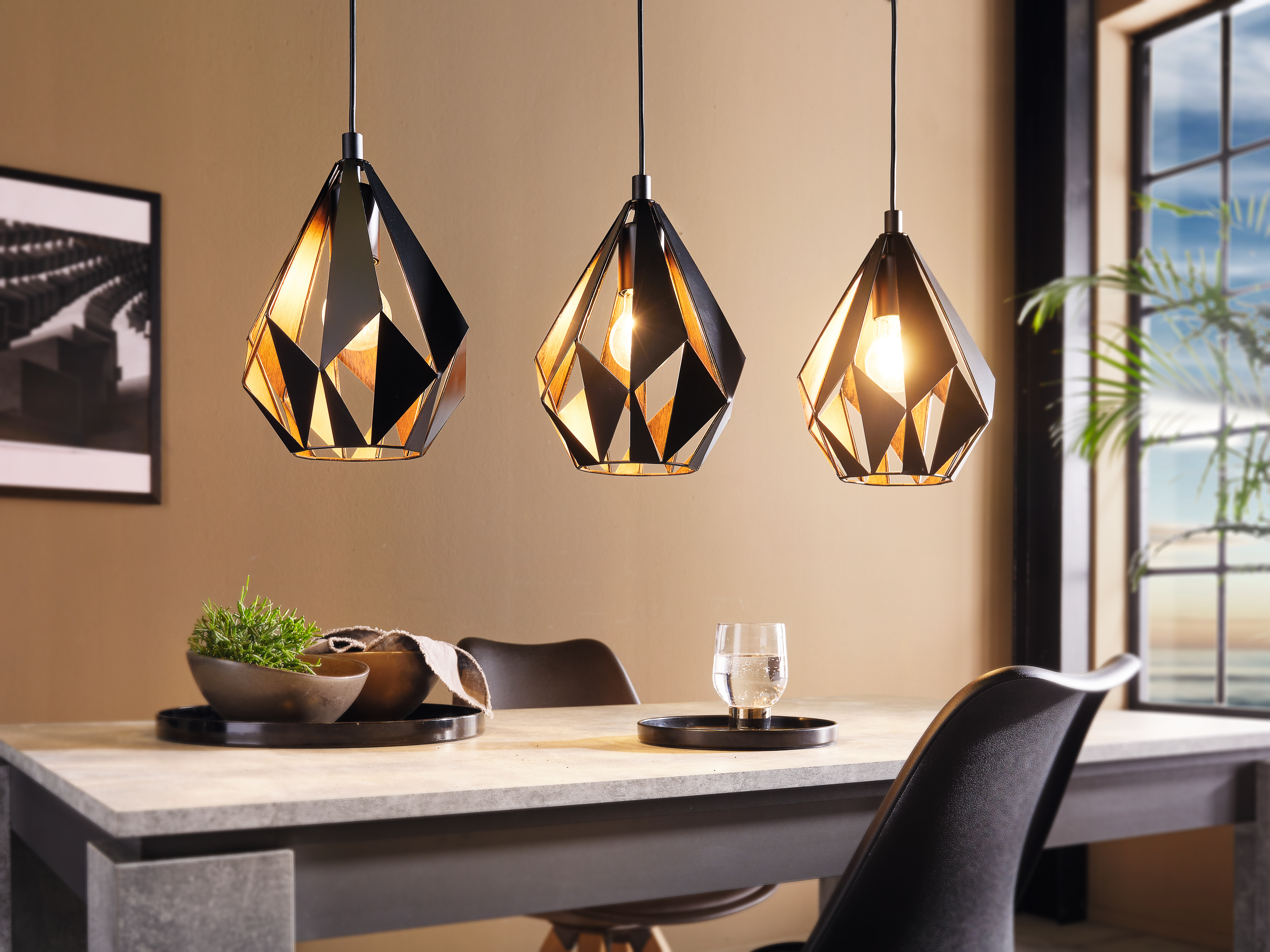 Lámpara Colgante Carlton 1 3x25 W Negra Y Cobre 49991 Eglo