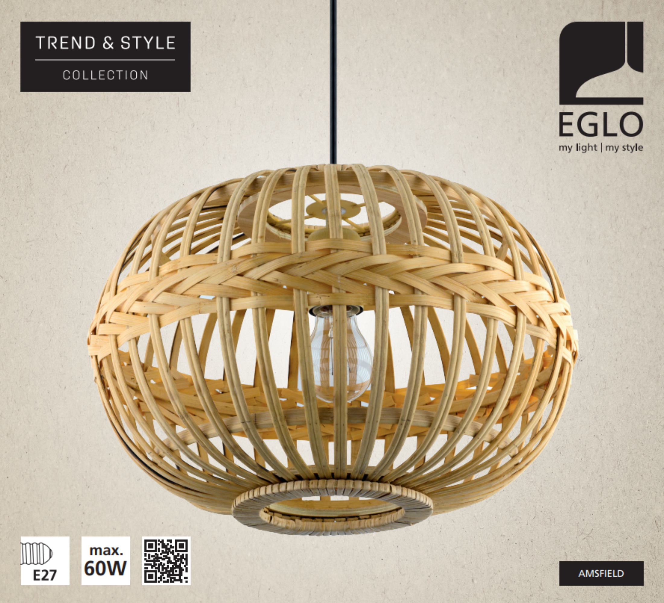 Lámpara de techo colgante de madera marrón 1 luz E27 Amsfield Ø38 - 7