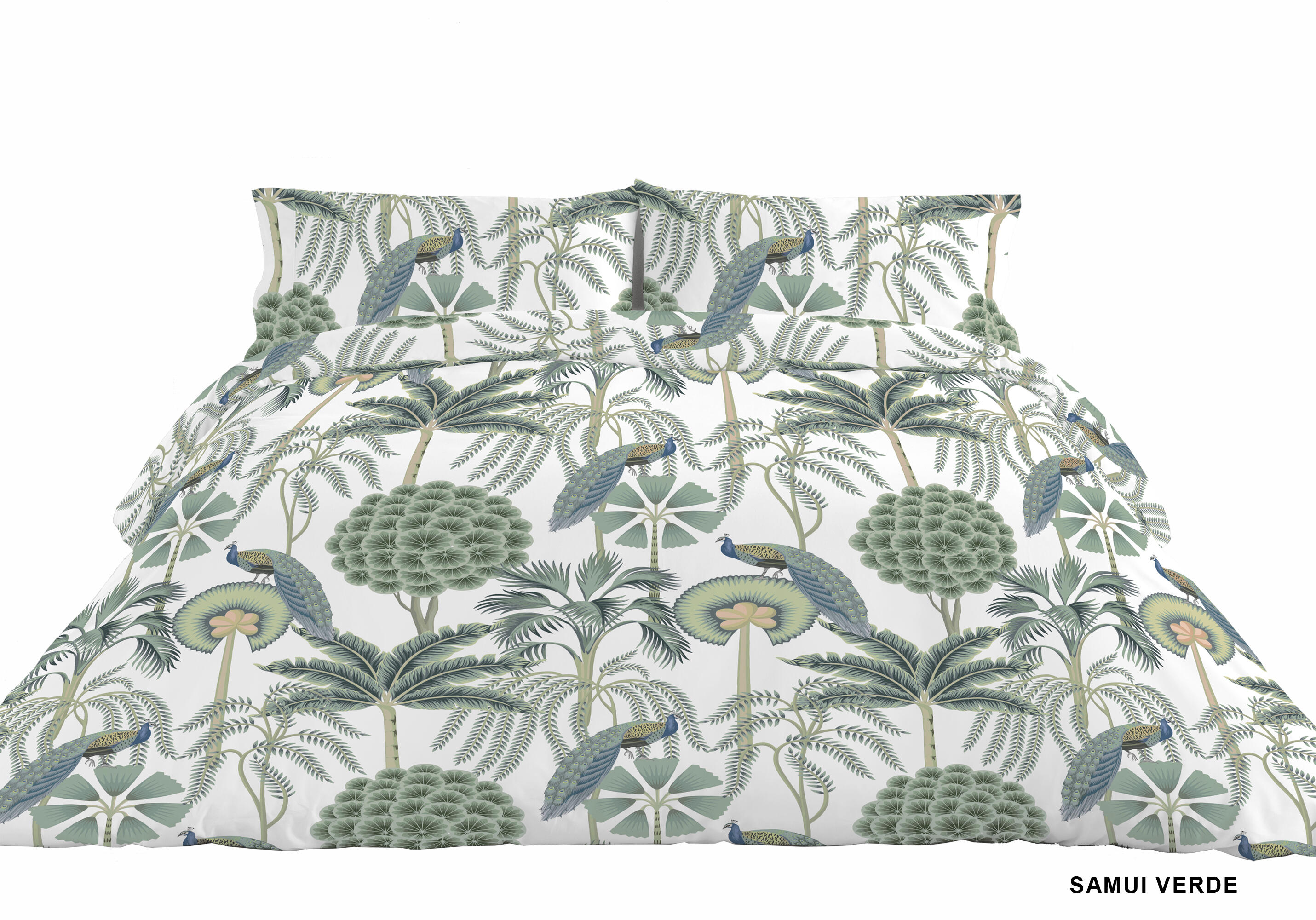 Funda nórdica + 2 fundas de almohada Samui algodón percal 180 hilos planta verde para cama de 150 cm - 6