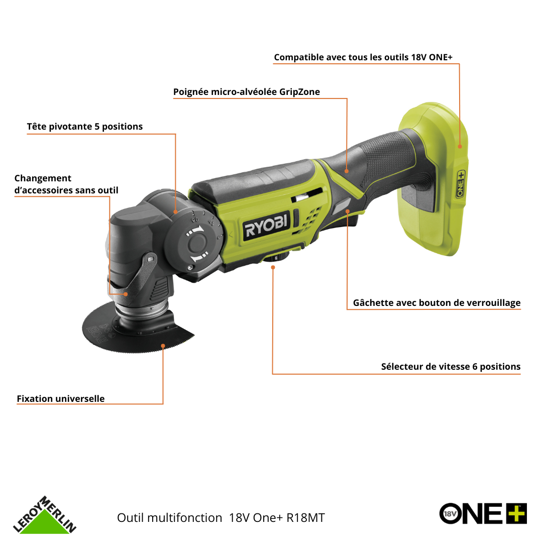 Outil multifonction sans fil RYOBI ONE+ R18MT-0 18V, sans batterie - 2